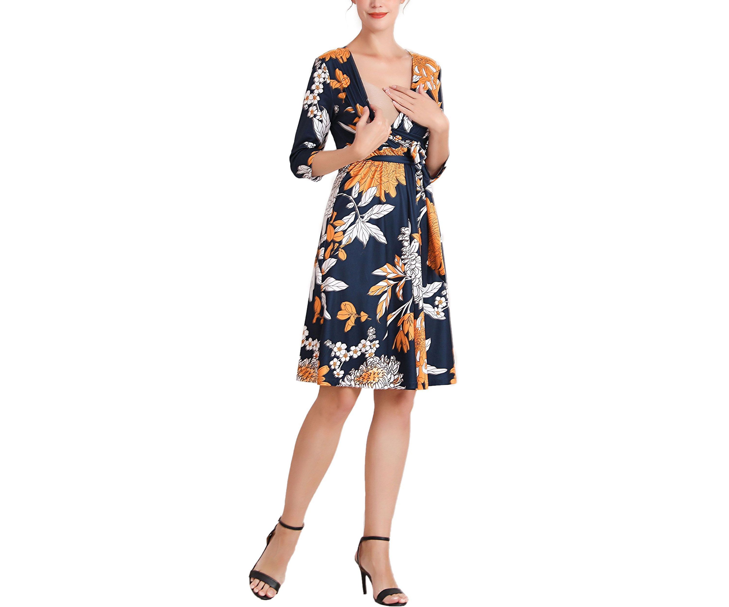Dona Floral Faux Wrap Maternity Nursing Dress