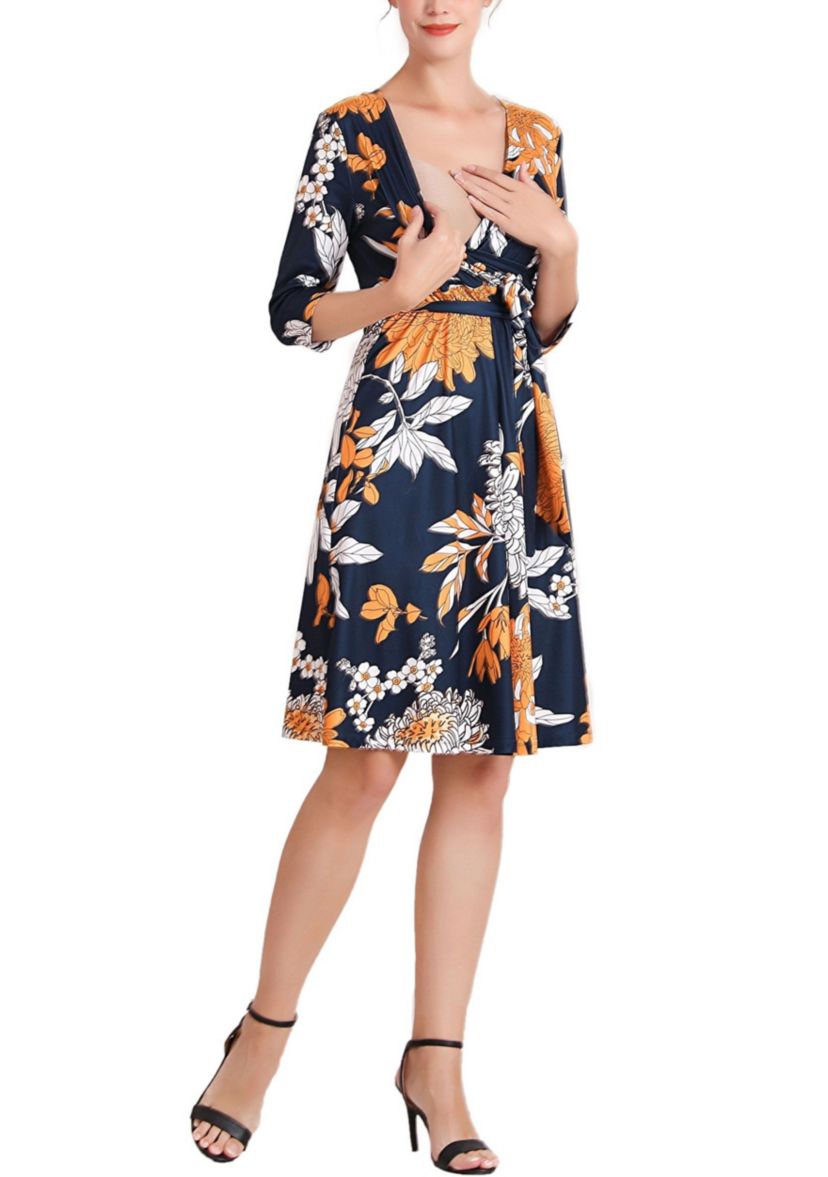 Dona Floral Faux Wrap Maternity Nursing Dress