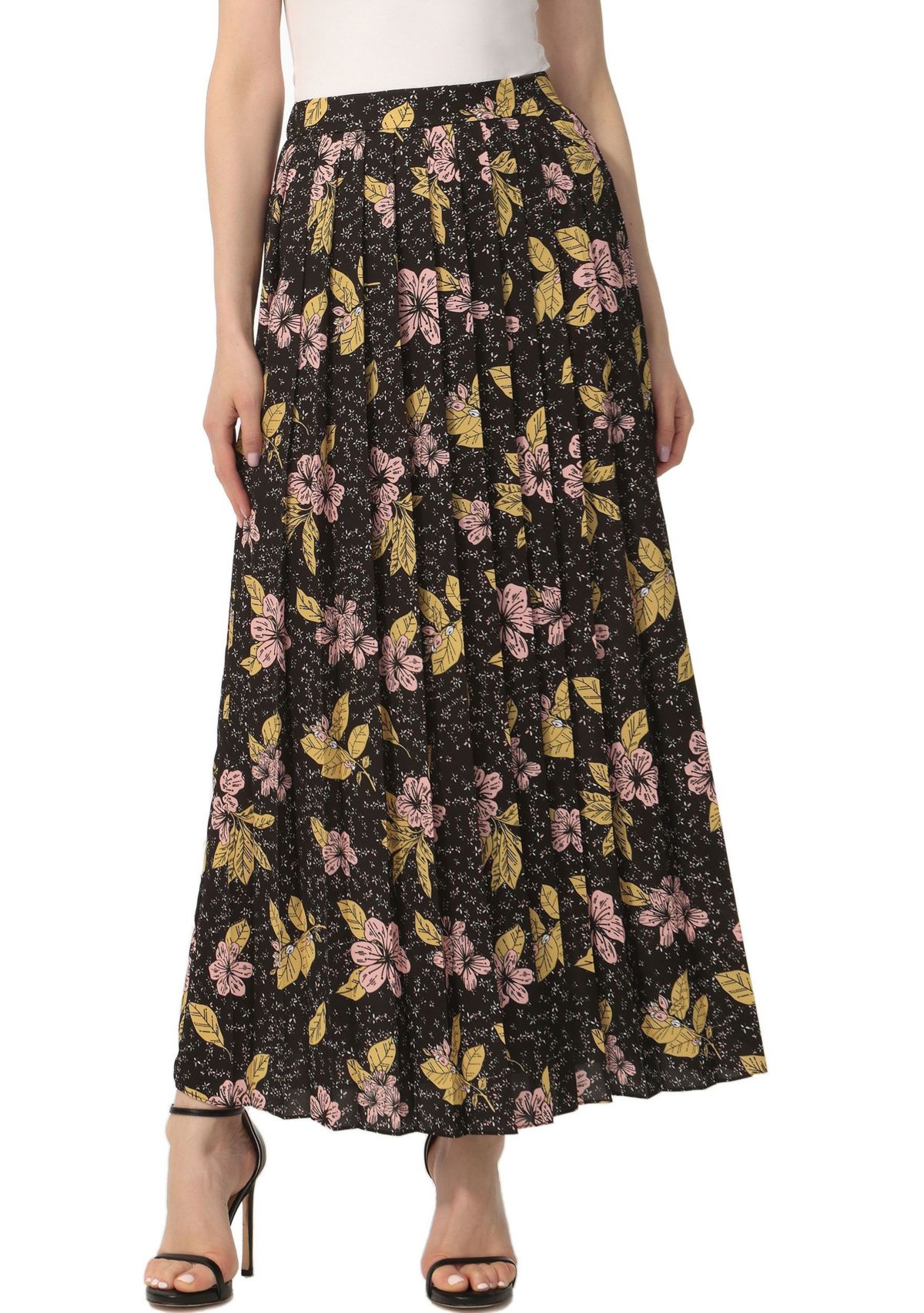 Print Box Pleat Maxi Skirt