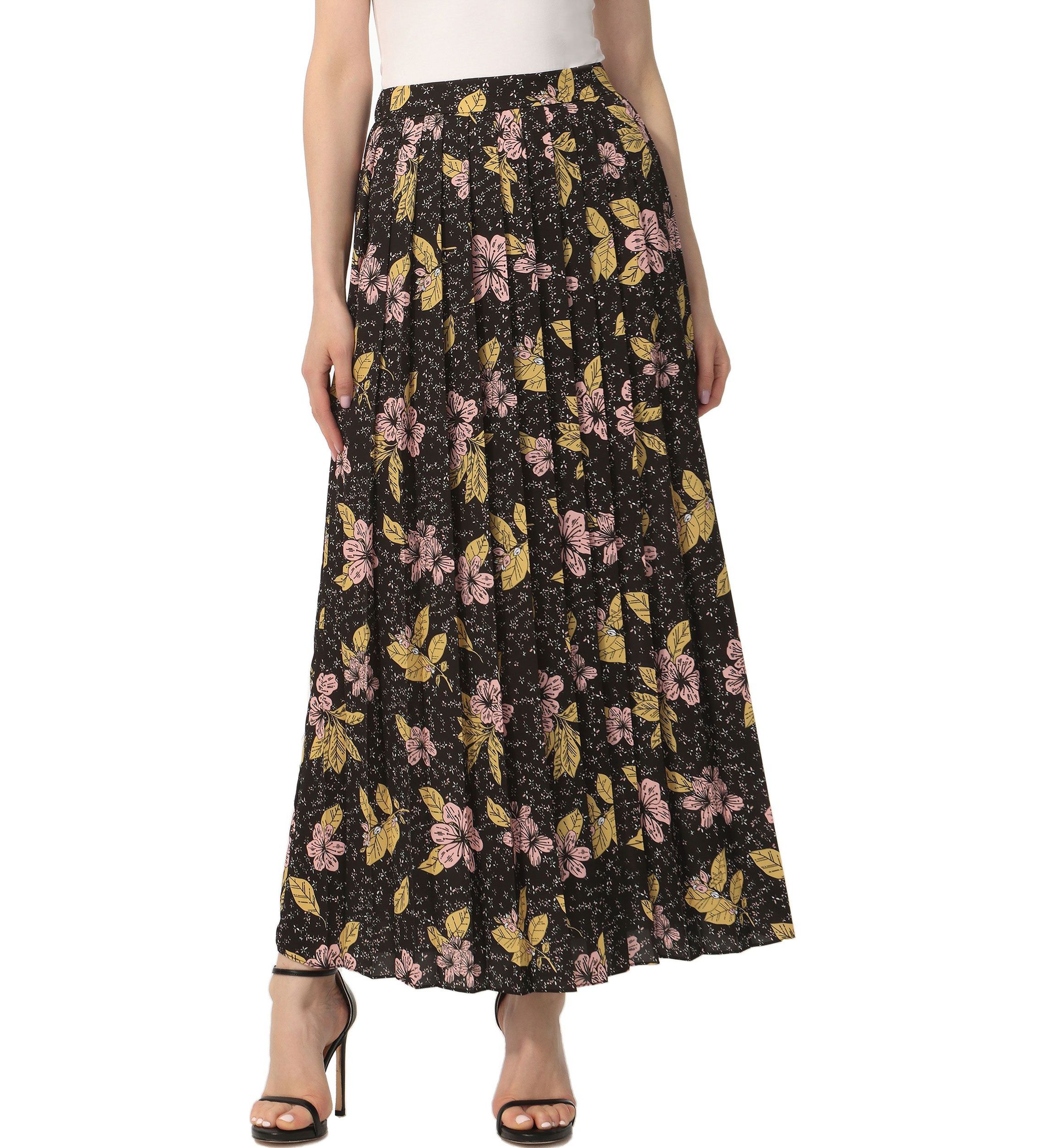 Print Box Pleat Maxi Skirt