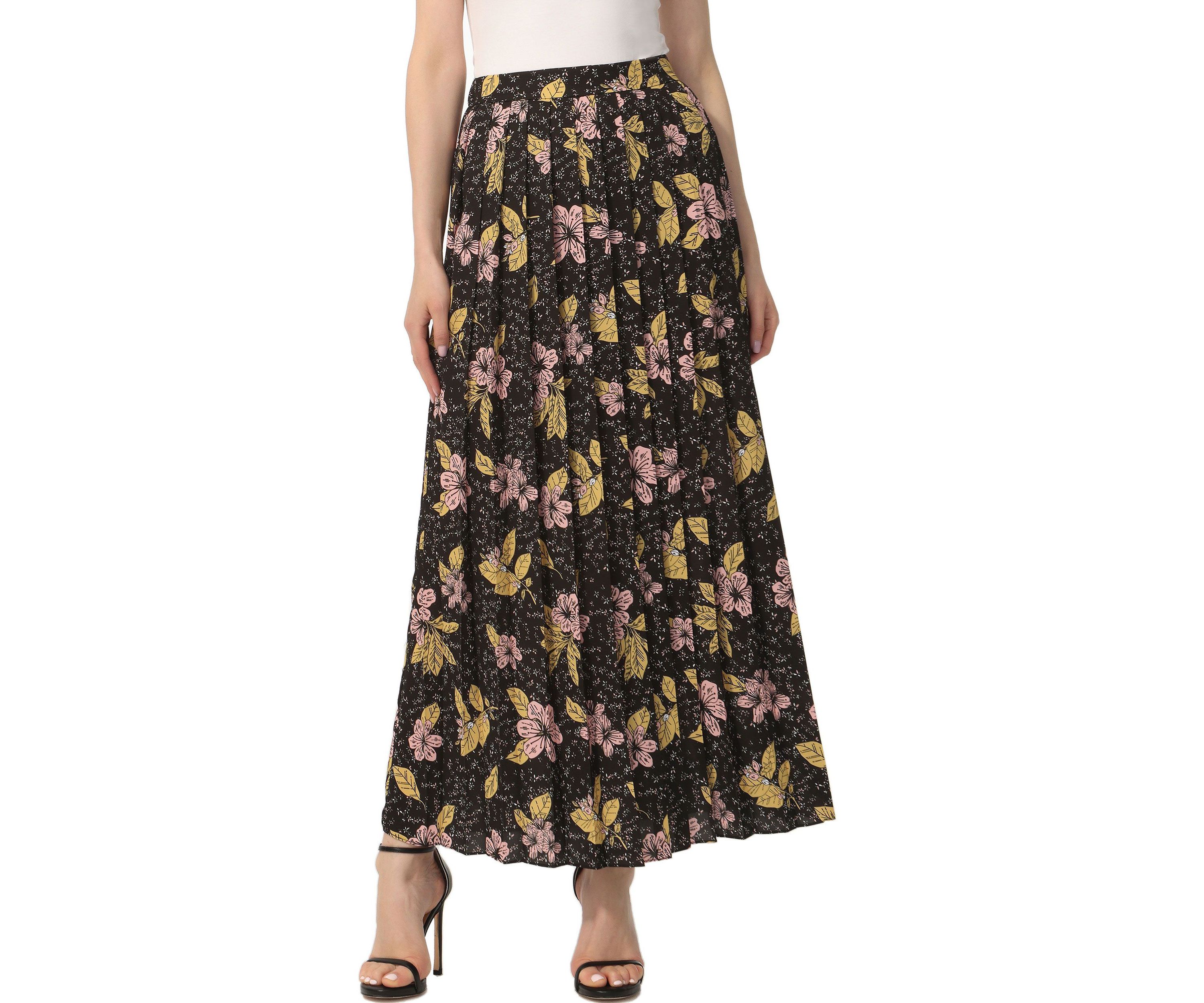 Print Box Pleat Maxi Skirt