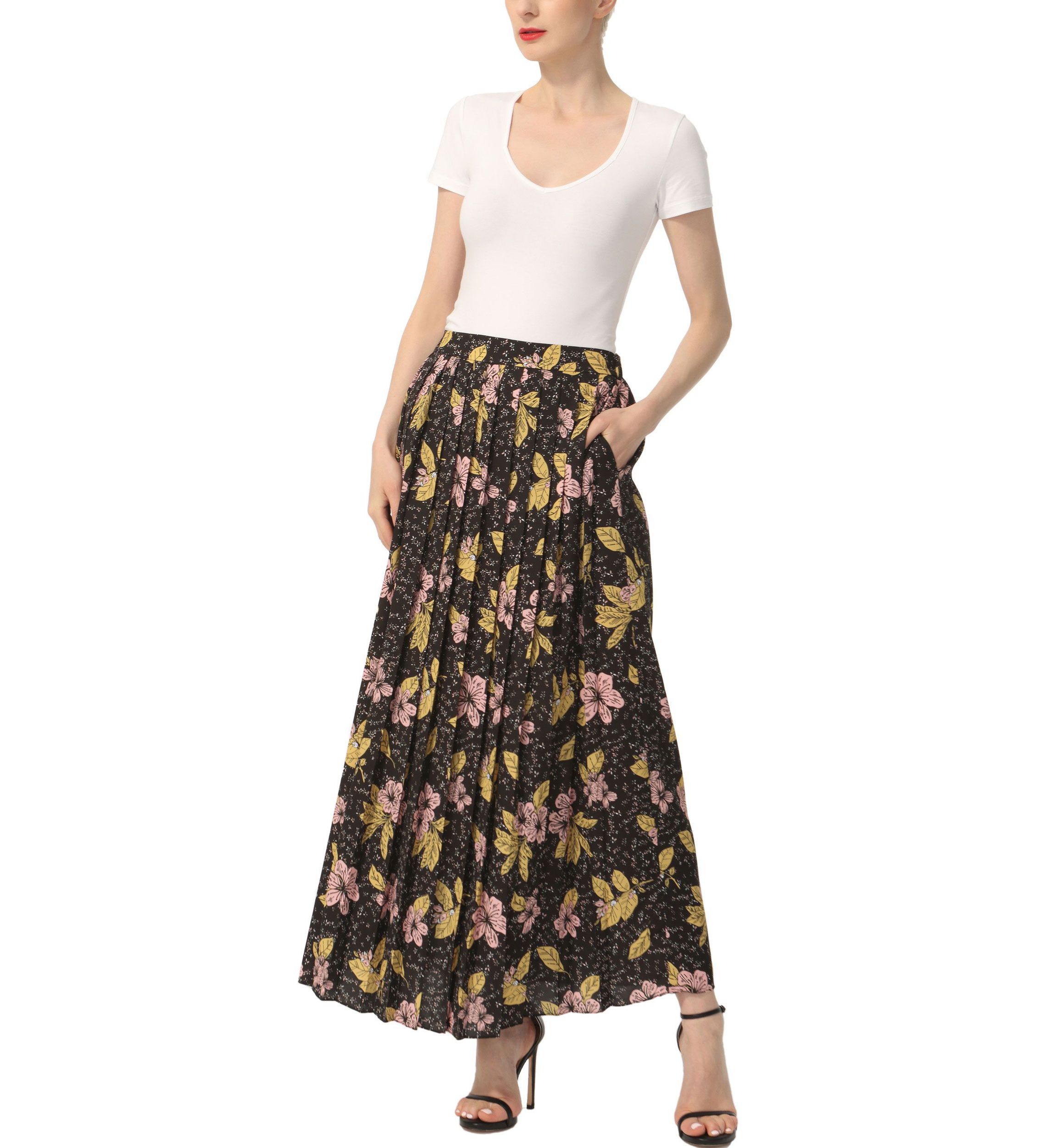 Print Box Pleat Maxi Skirt