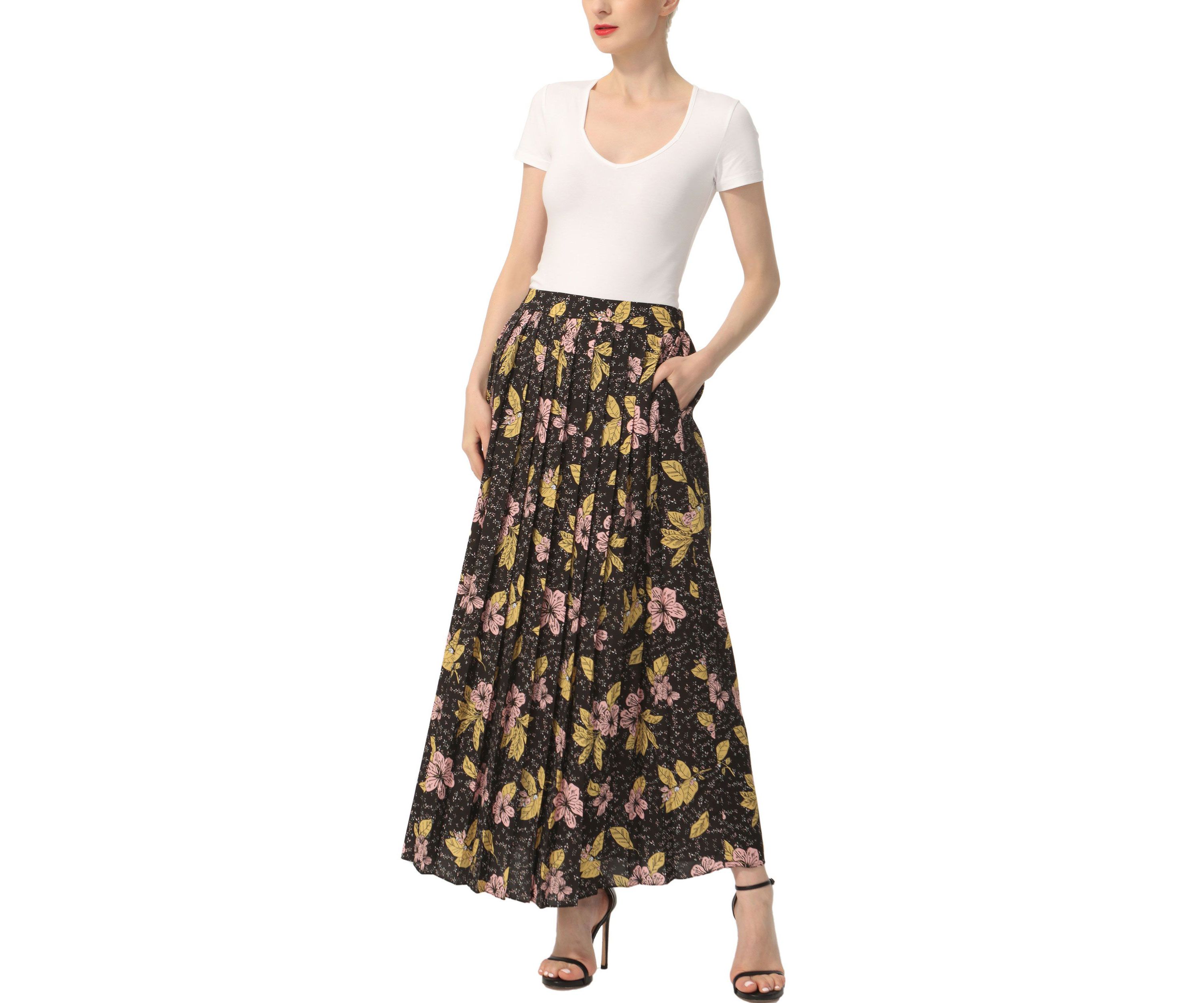 Print Box Pleat Maxi Skirt