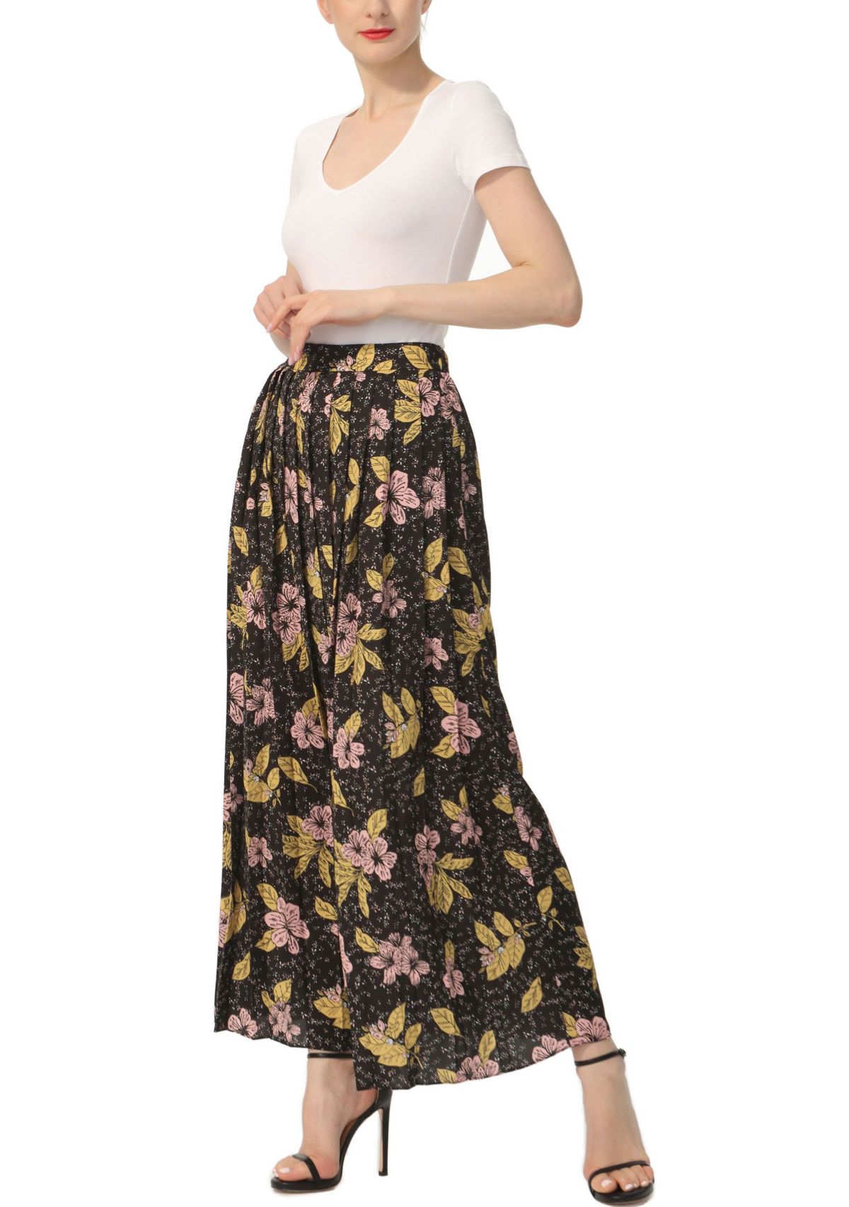 Print Box Pleat Maxi Skirt