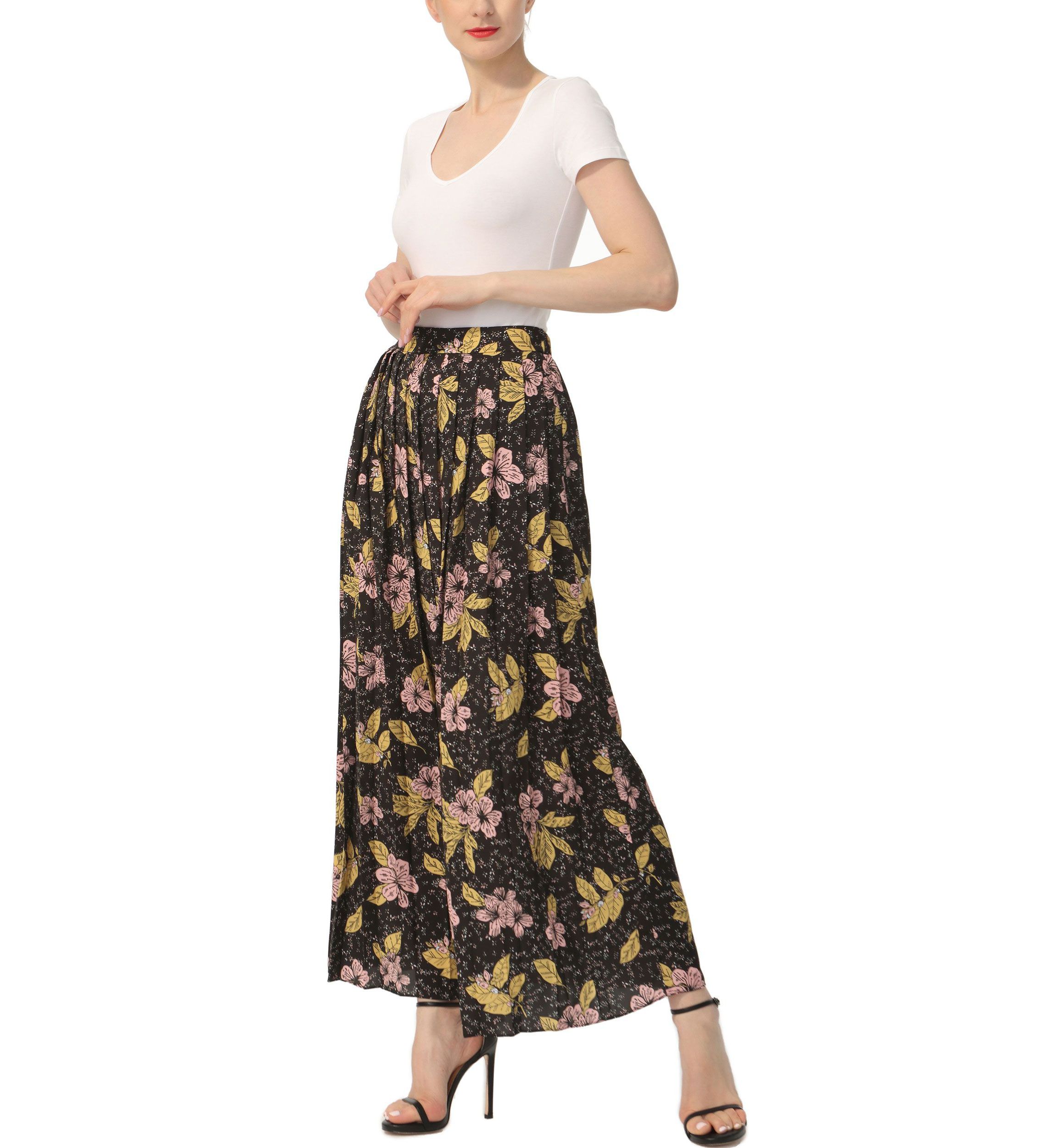 Print Box Pleat Maxi Skirt