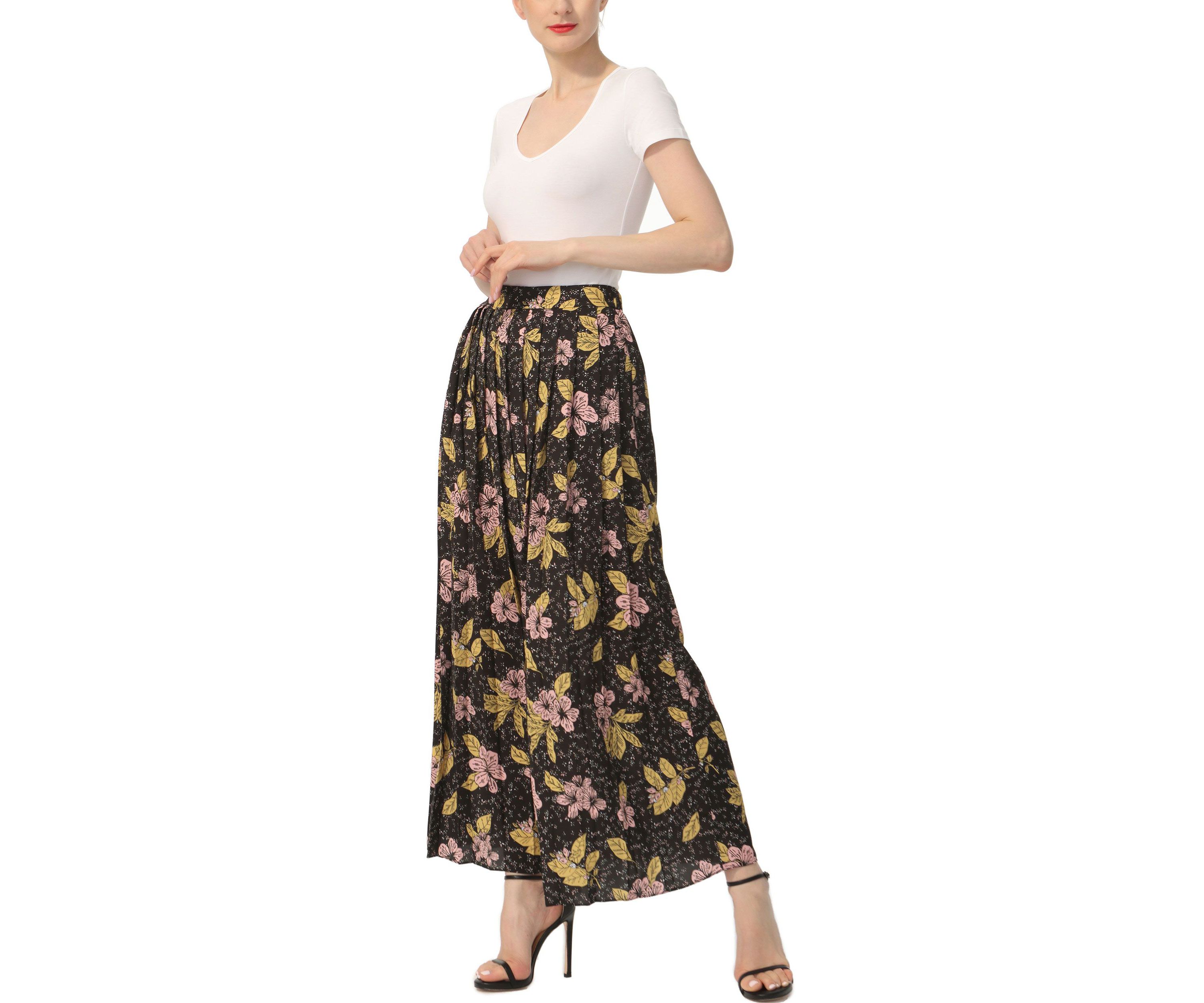 Print Box Pleat Maxi Skirt