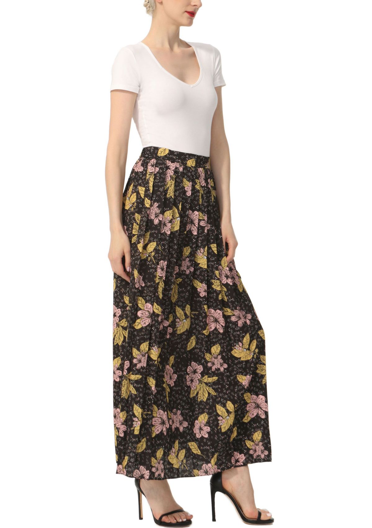 Print Box Pleat Maxi Skirt