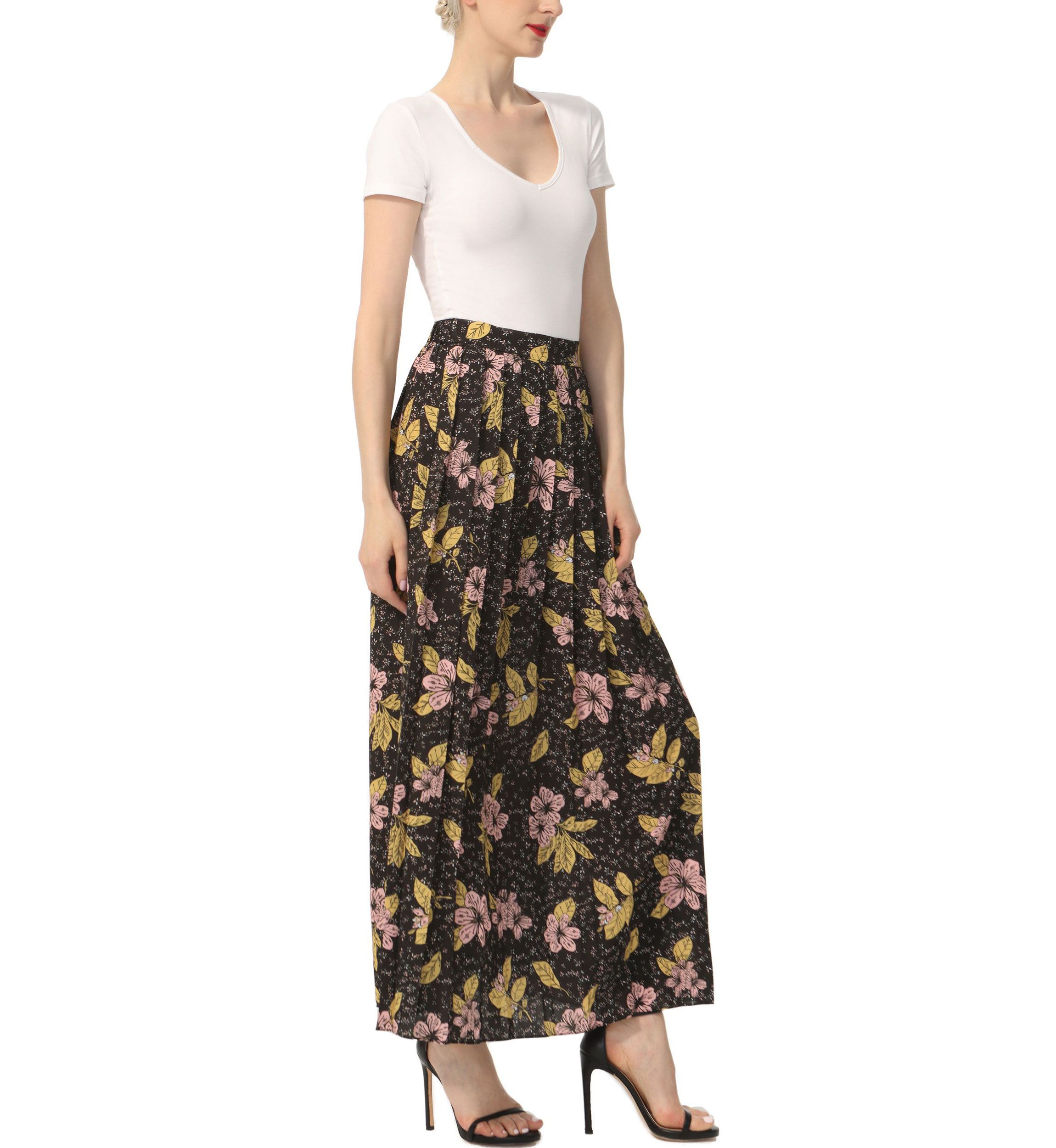 Print Box Pleat Maxi Skirt