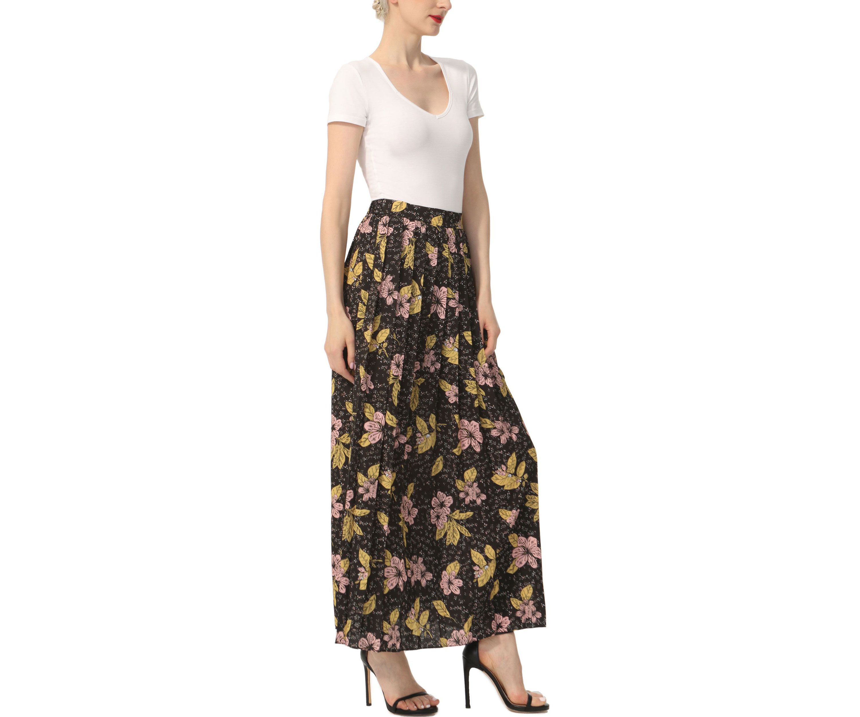 Print Box Pleat Maxi Skirt