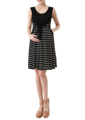 Maternity Scoop Neck Striped  Dress