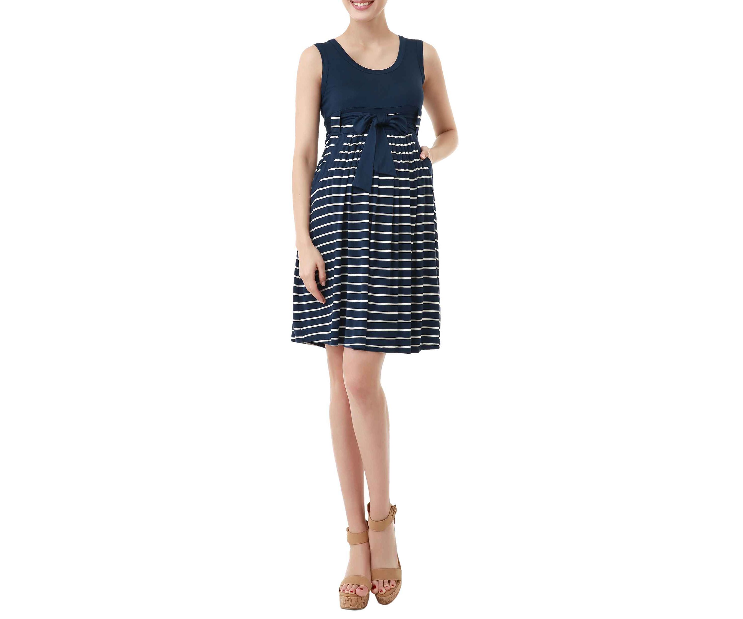 Maternity Scoop Neck Striped  Dress