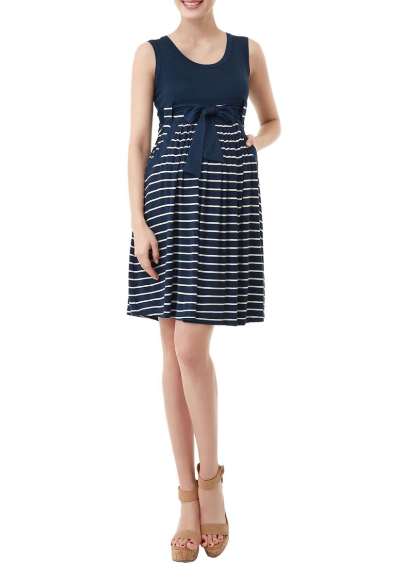Maternity Scoop Neck Striped  Dress