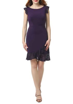 Women's Lace Ruffle Fit and Flare Dress