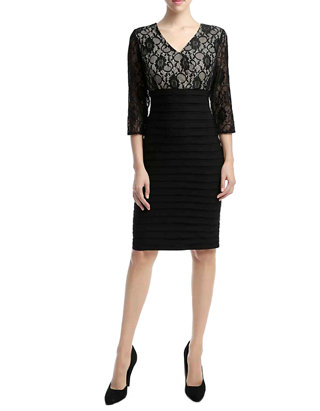 Adrianna Papell Womens 3/4 Sleeve Lace Banded Dress