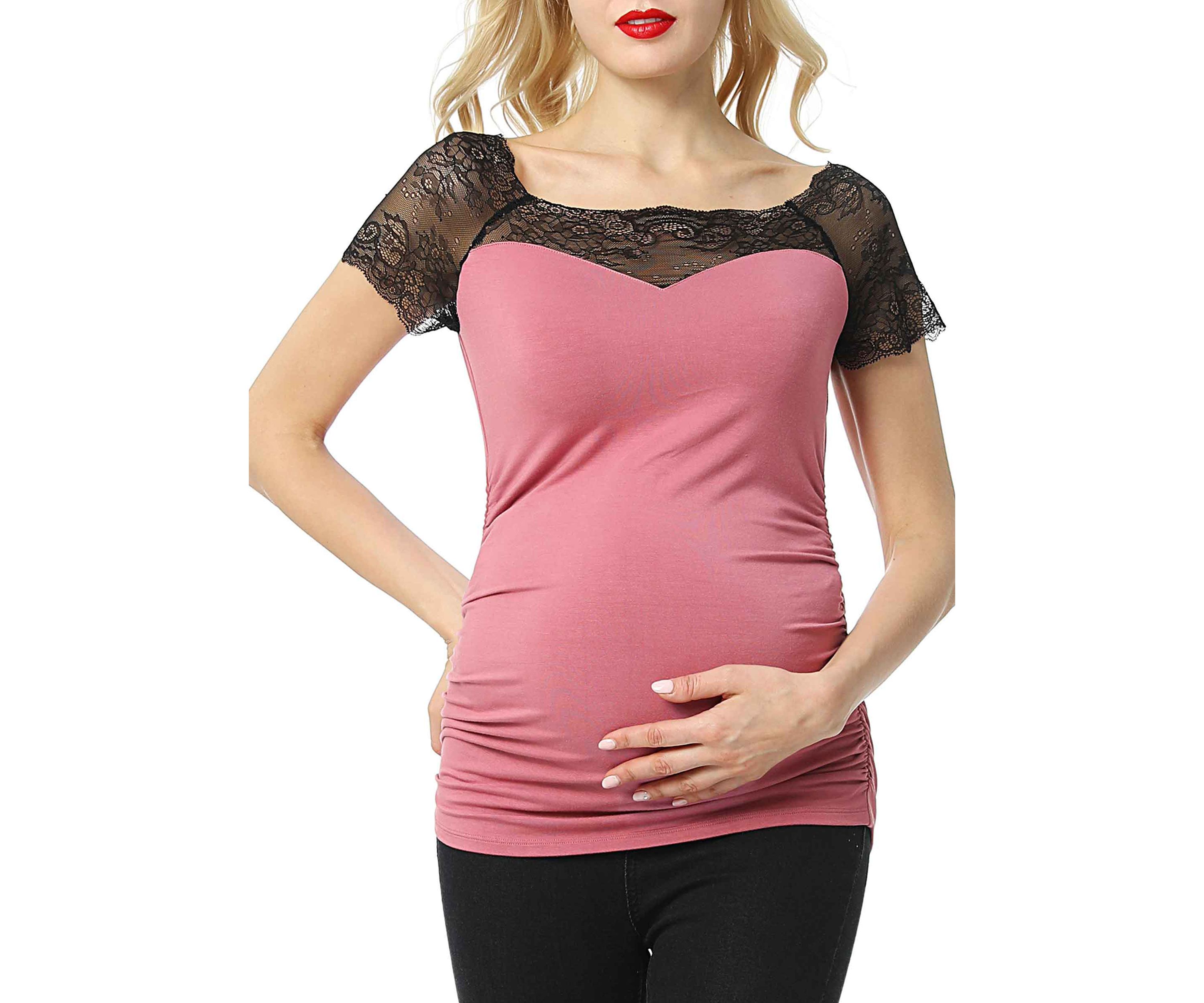 Maternity  Valerie Lace Shoulder  Ruched Top