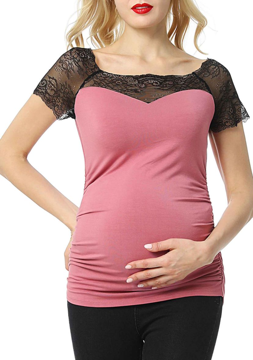 Maternity  Valerie Lace Shoulder  Ruched Top