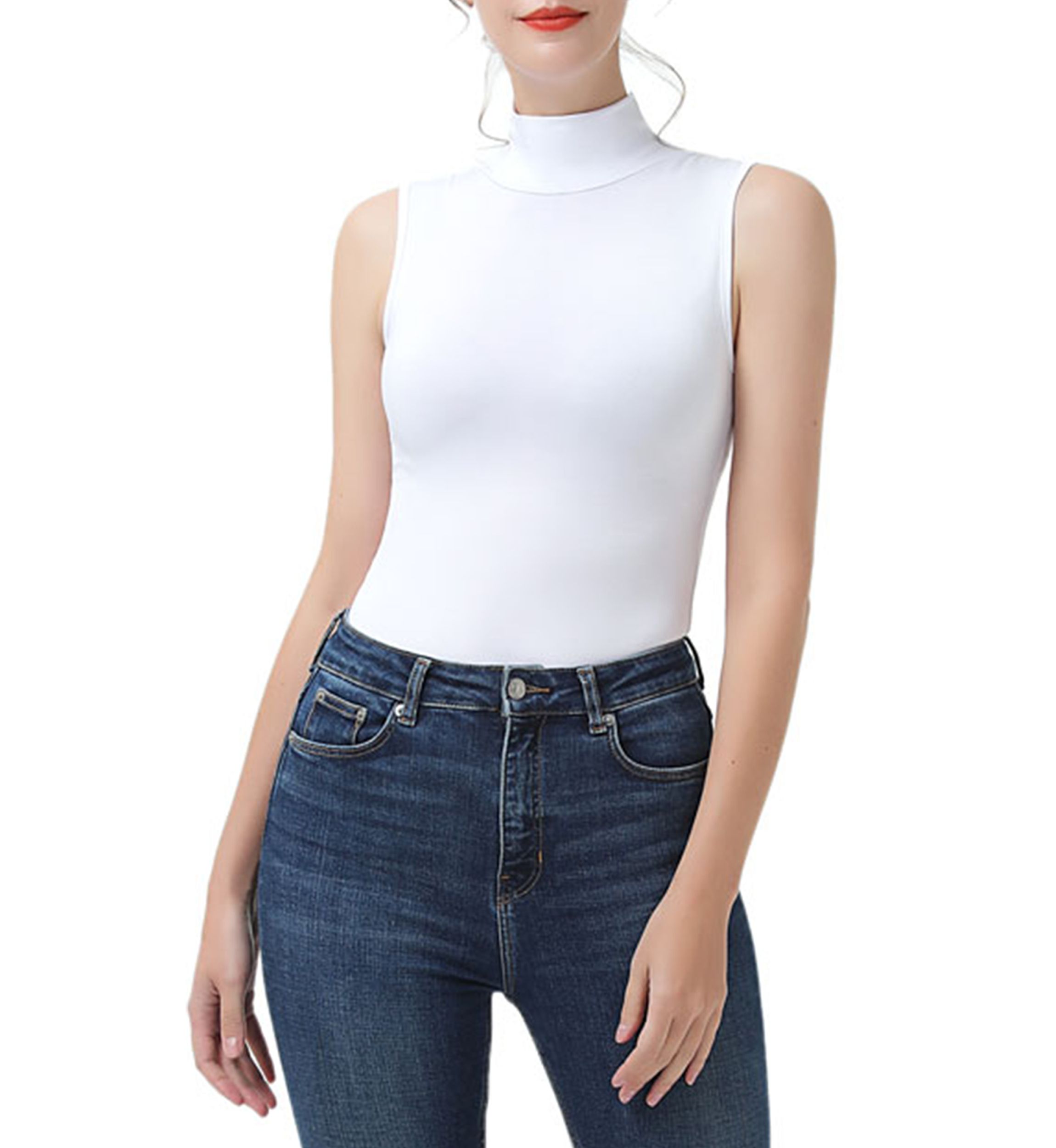 Womens Turtleneck Sleeveless Bodysuit
