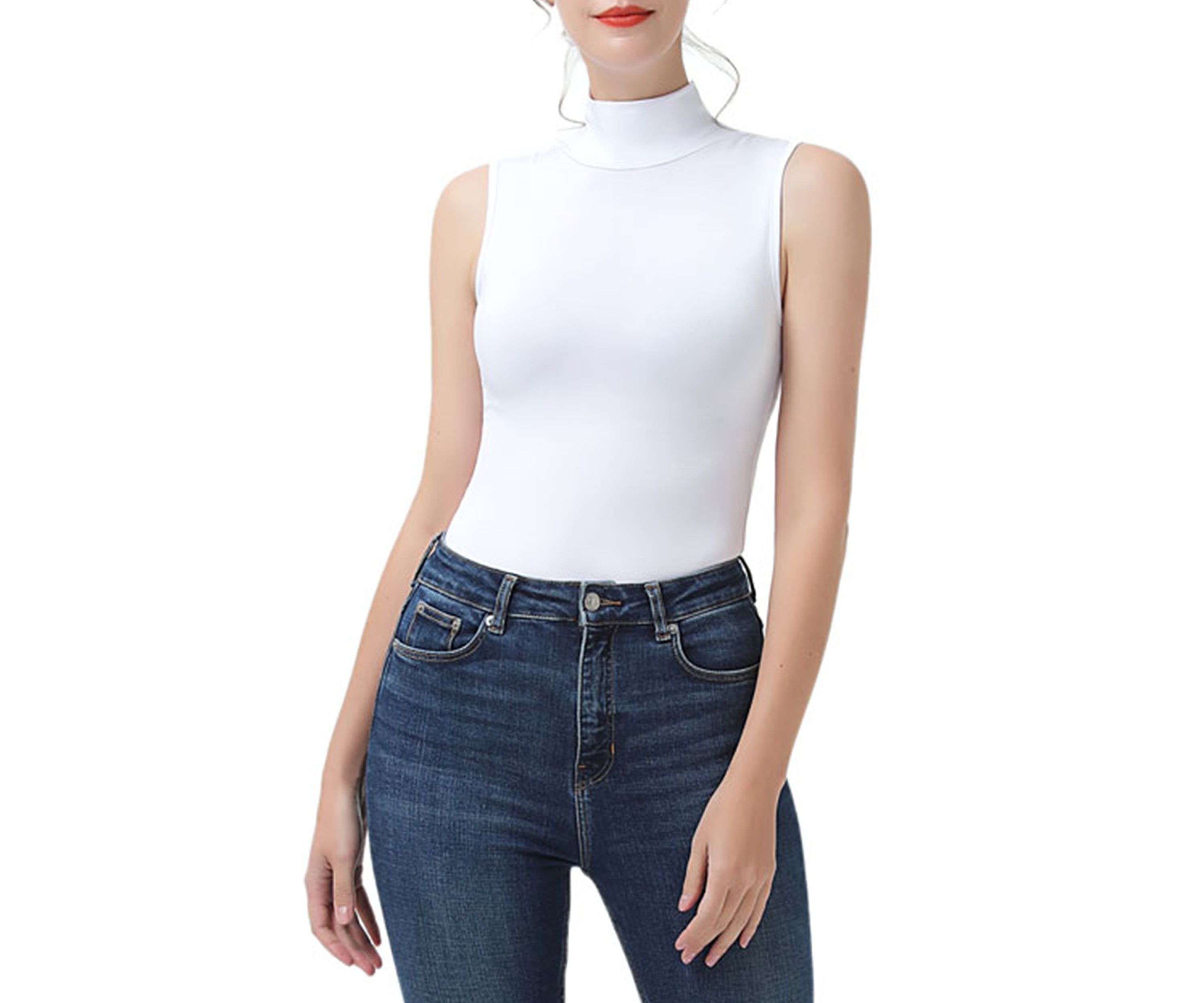 Womens Turtleneck Sleeveless Bodysuit