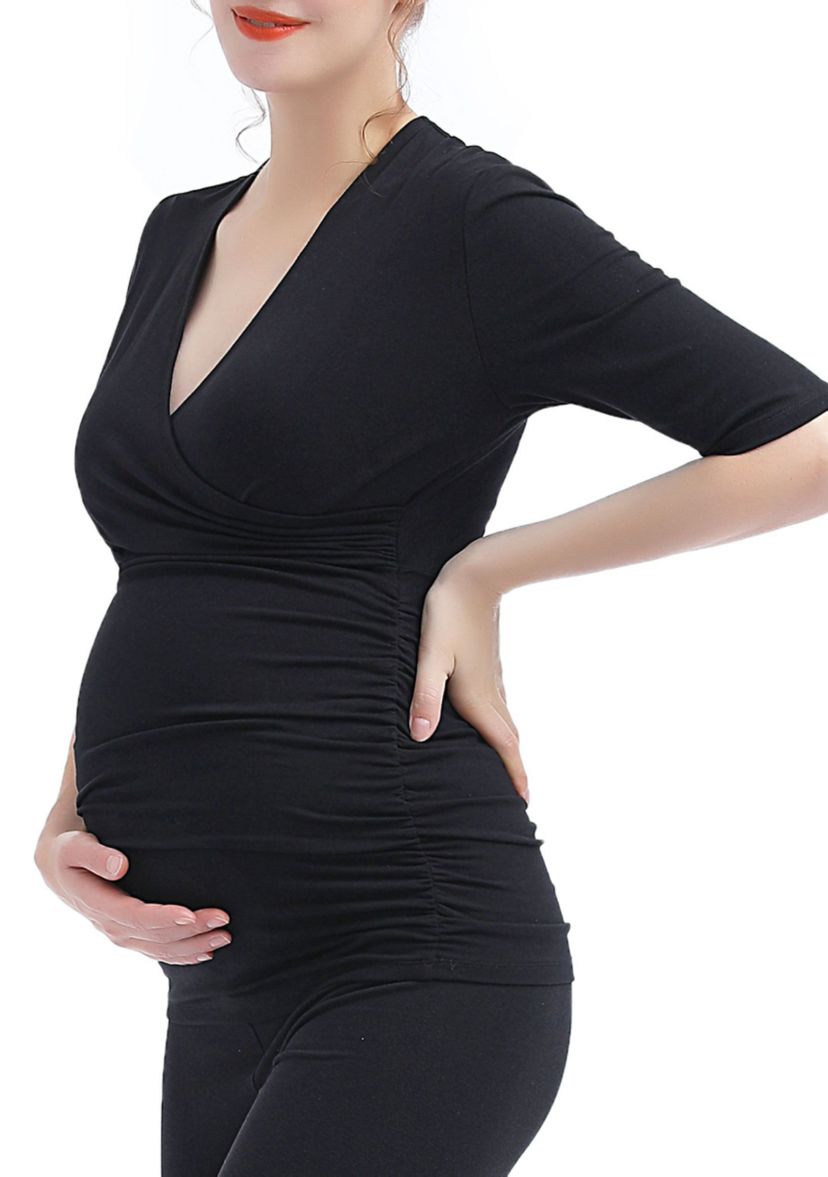 Maternity Essential V Neck Ruched Nursing Top