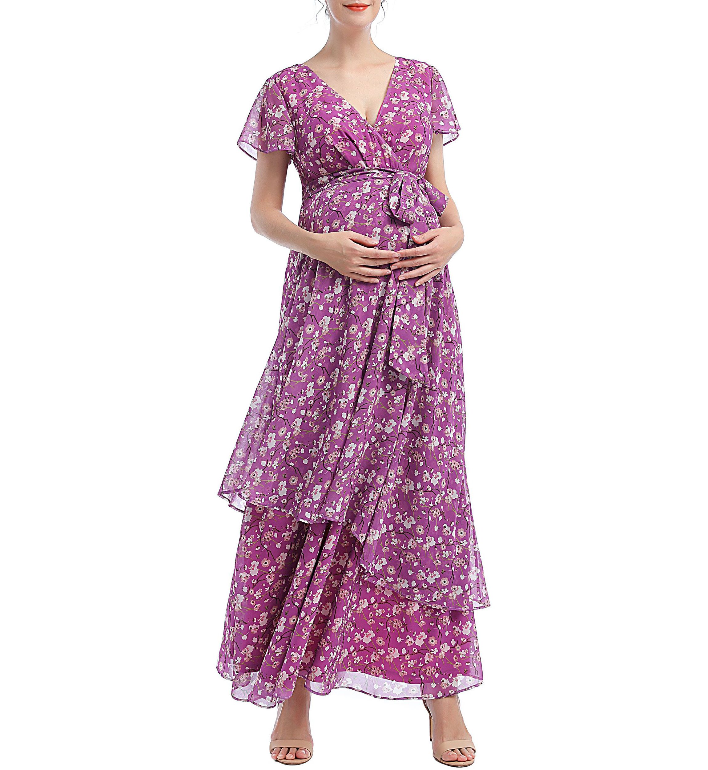 Materity Jolene Faux Wrap Chiffon Maxi Dress