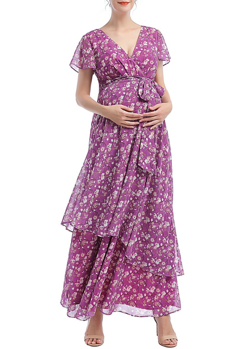 Materity Jolene Faux Wrap Chiffon Maxi Dress