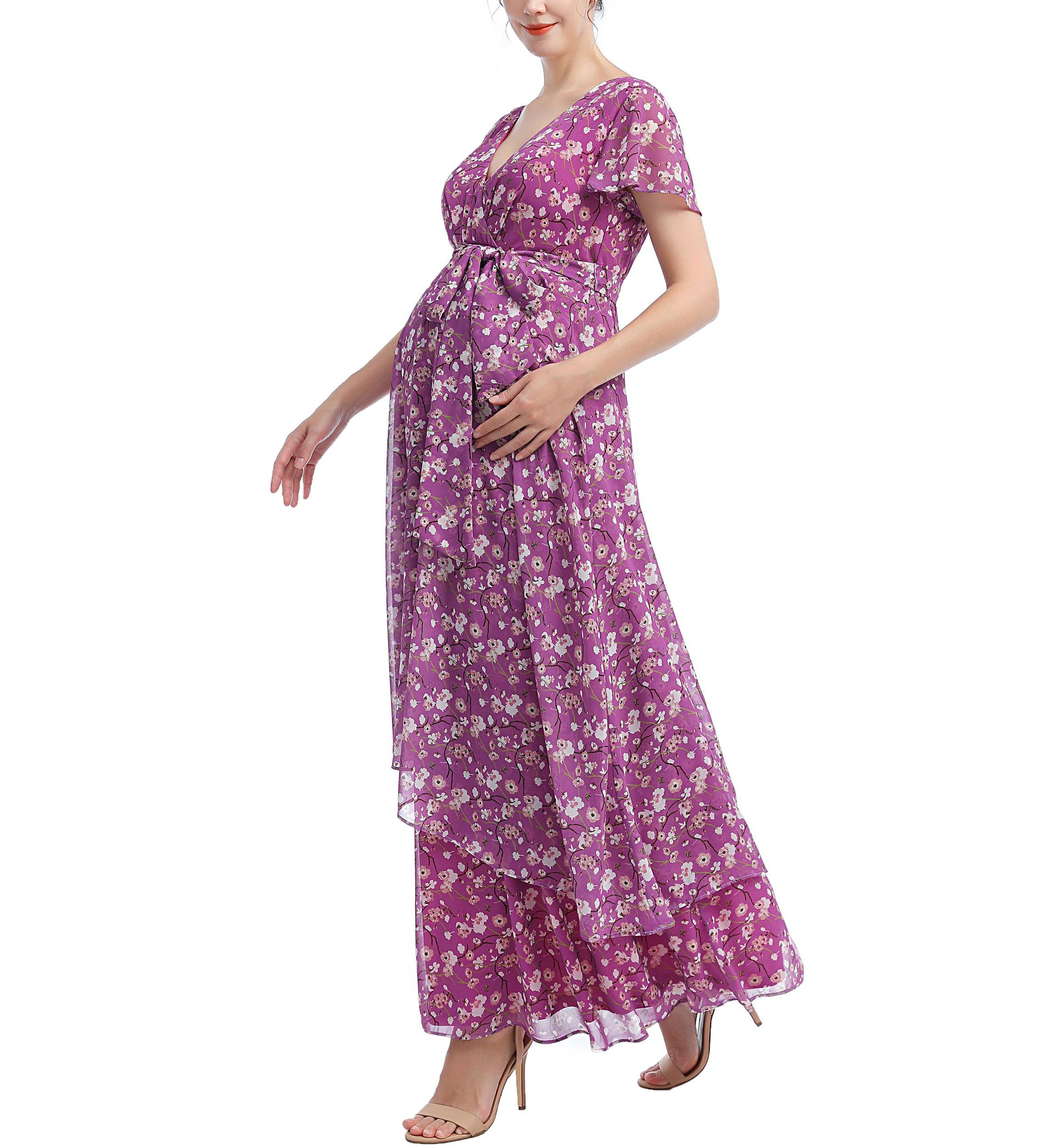 Materity Jolene Faux Wrap Chiffon Maxi Dress
