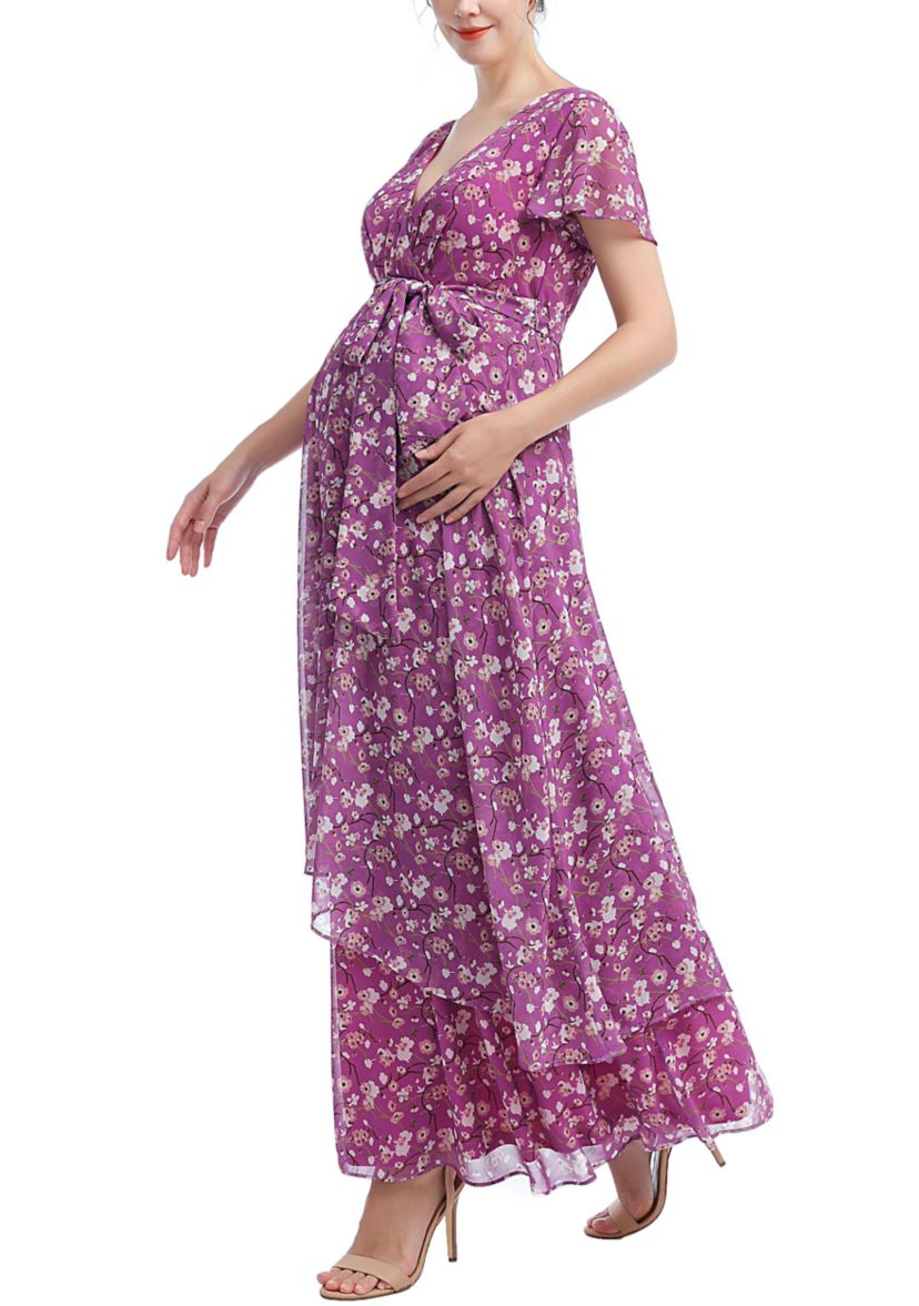 Materity Jolene Faux Wrap Chiffon Maxi Dress
