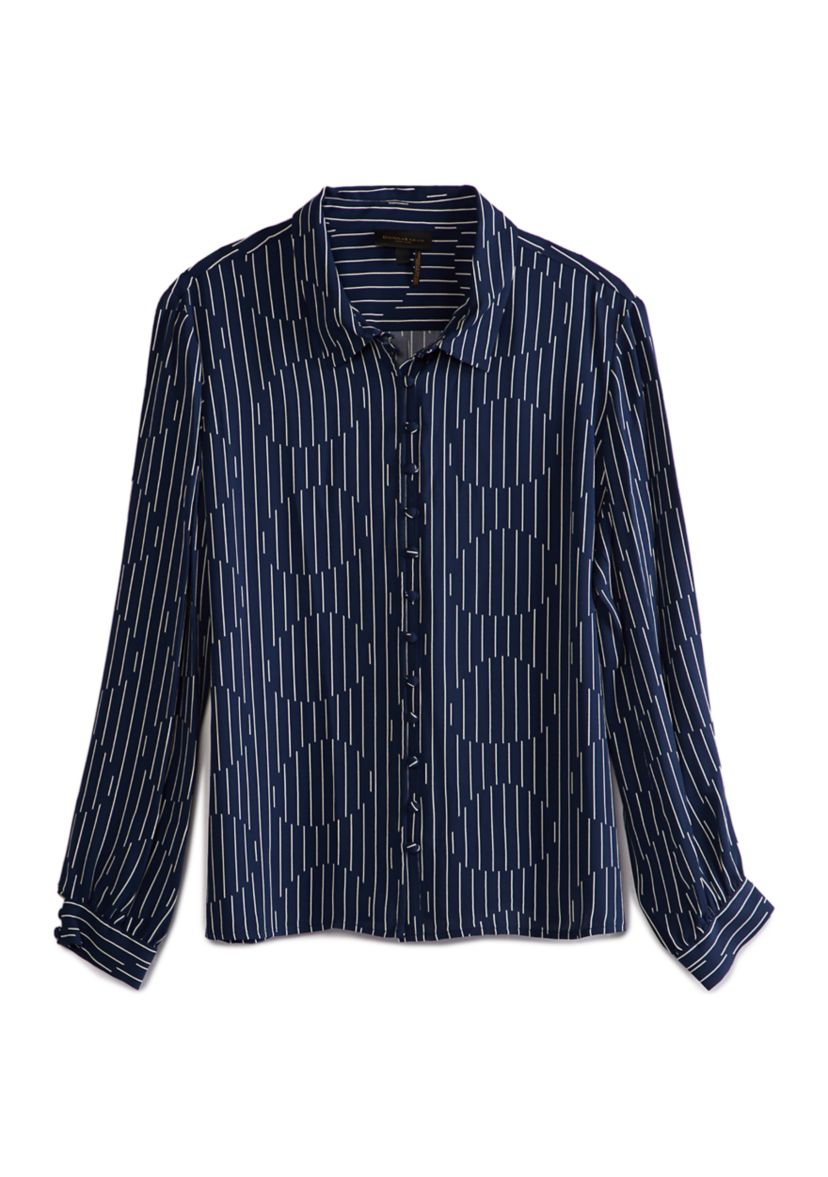 Womens Covered Button Front Woven Shirt