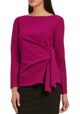 Donna Karan Women's Long Sleeve Ruched Side Tie Top | belk