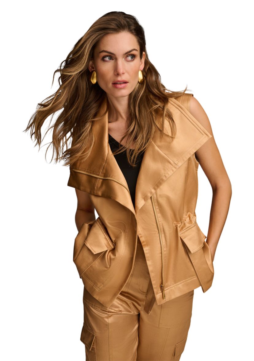 Womens Ruched Waist Metallic Vest 