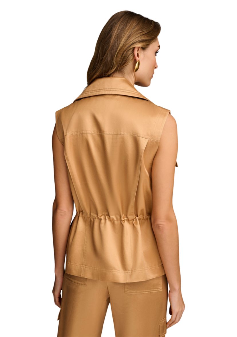 Womens Ruched Waist Metallic Vest 