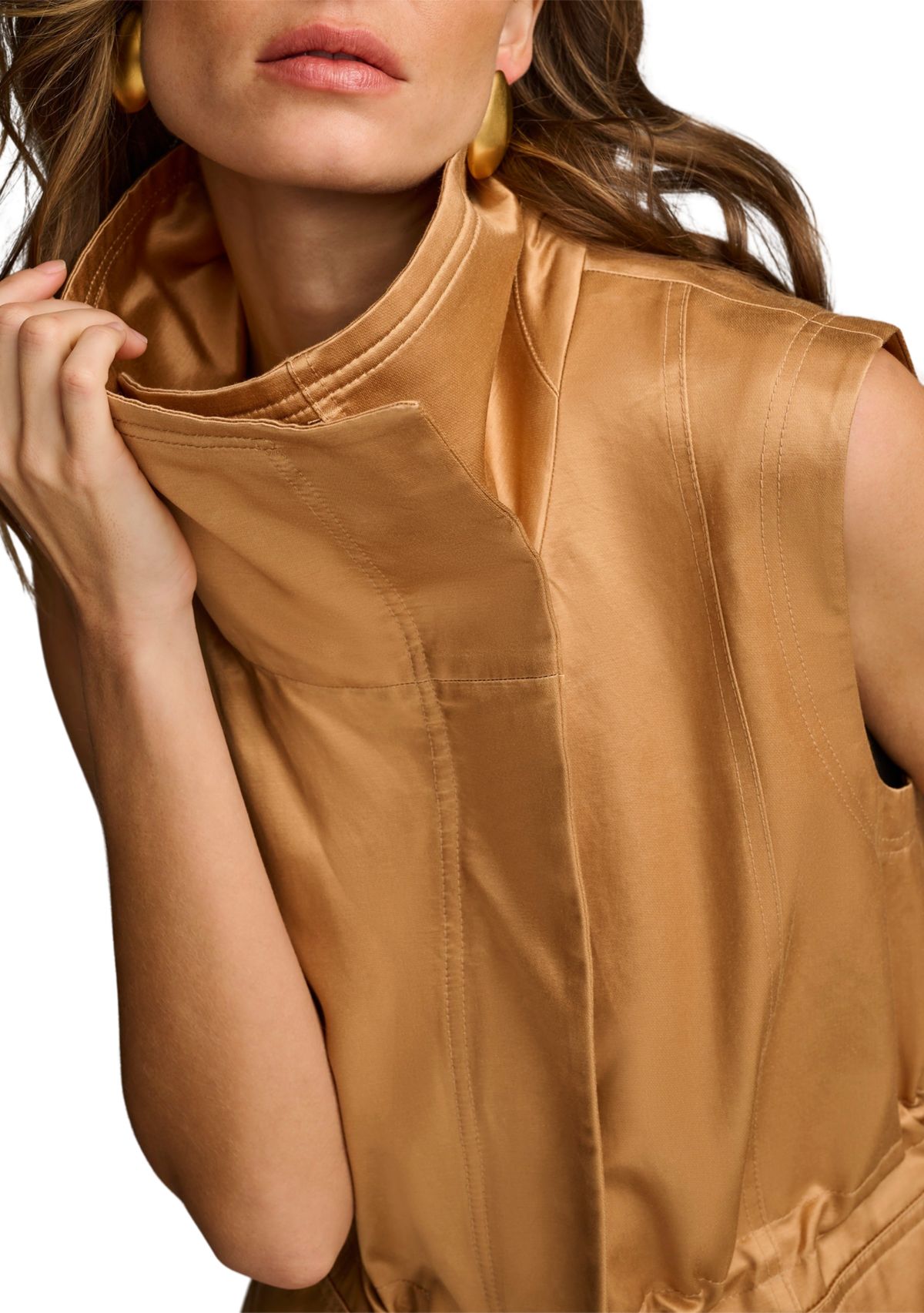 Womens Ruched Waist Metallic Vest 