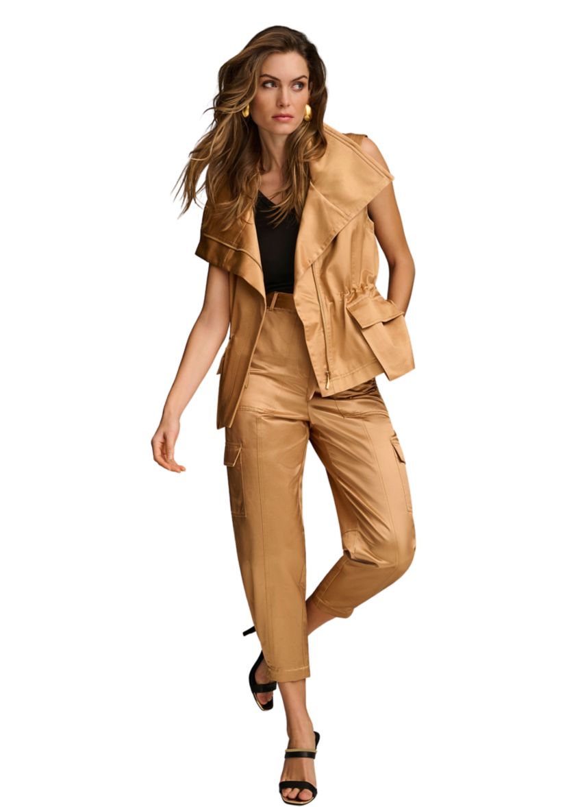 Womens Ruched Waist Metallic Vest 