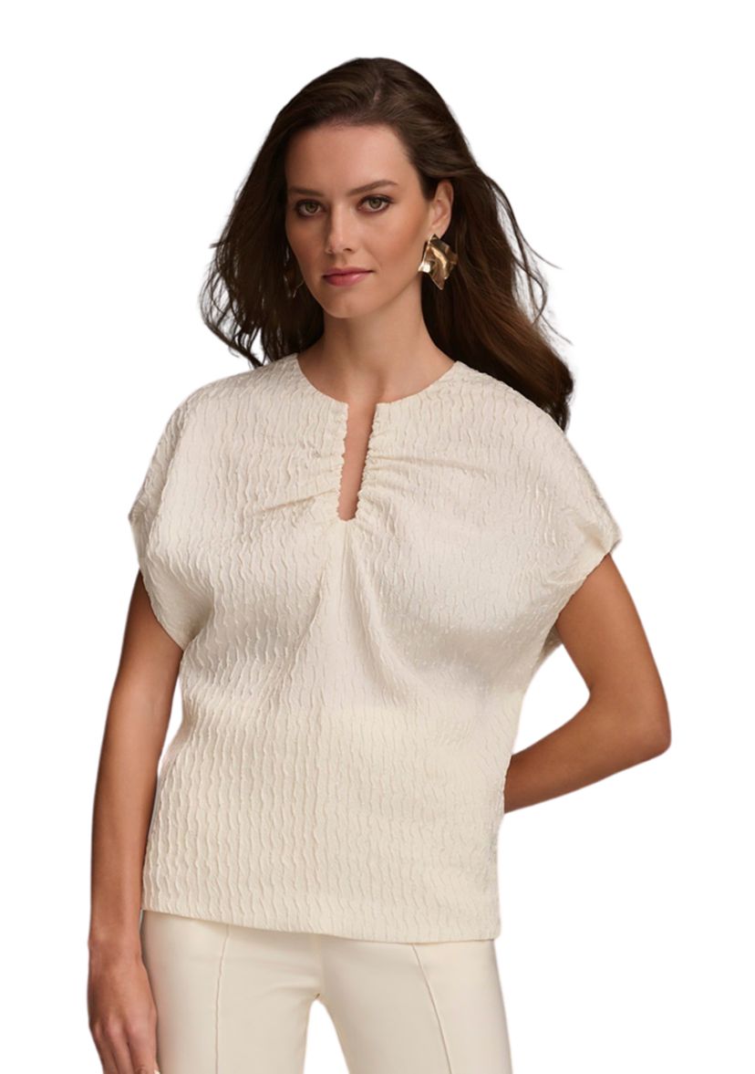 Womens Textured Split Neck Blouse 