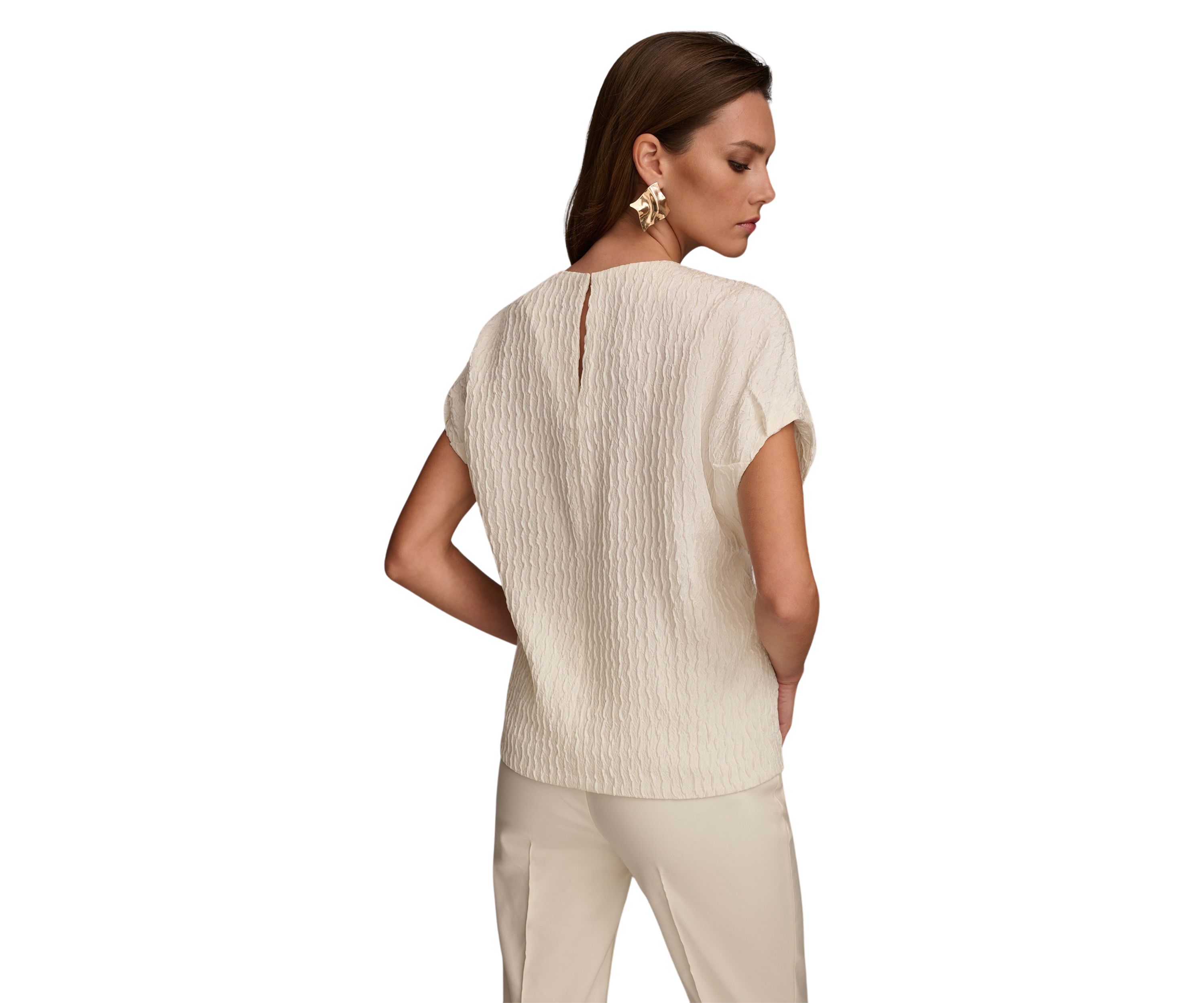 Womens Textured Split Neck Blouse 