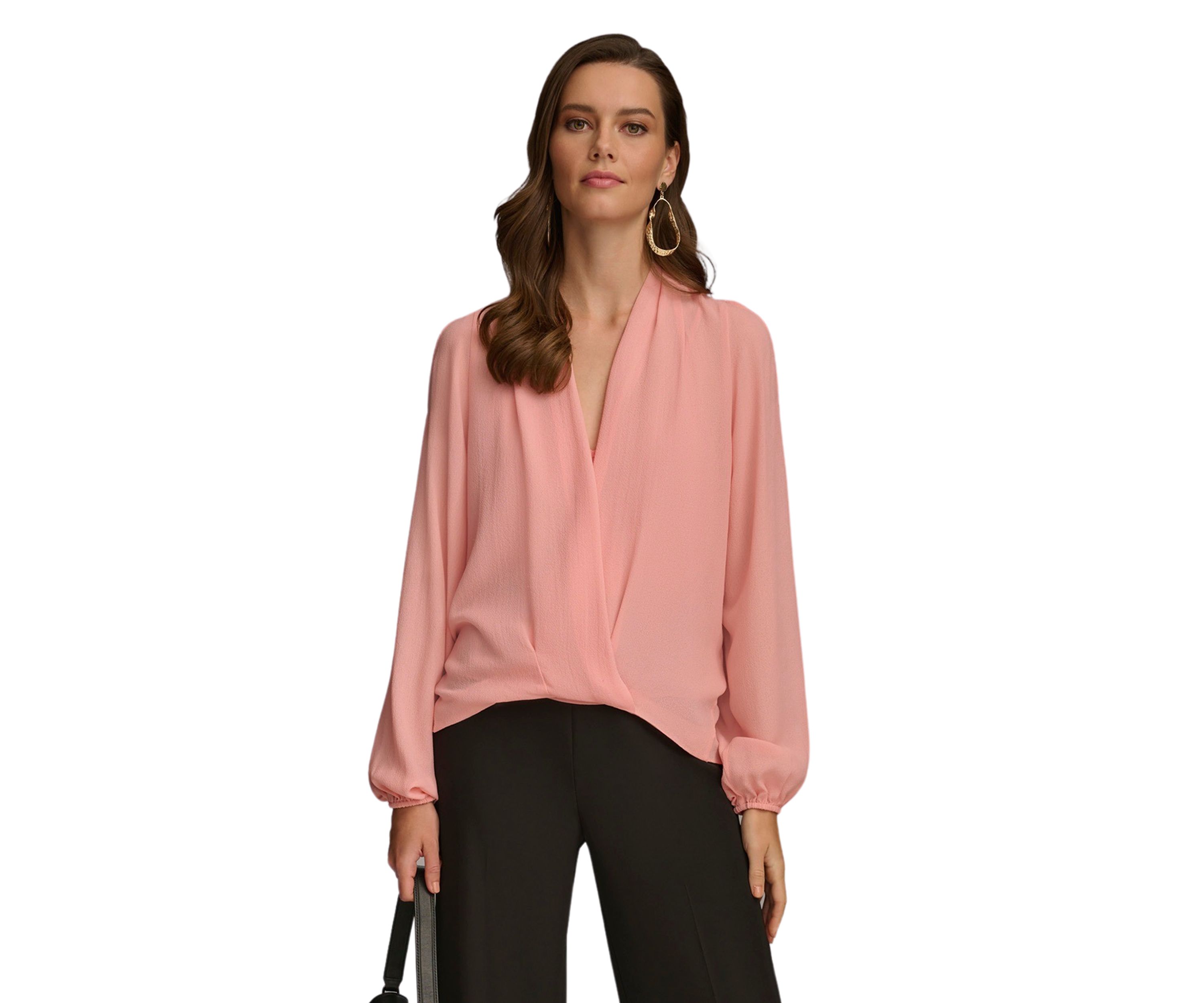 Womens Cold Shoulder Blouson Wrap Blouse