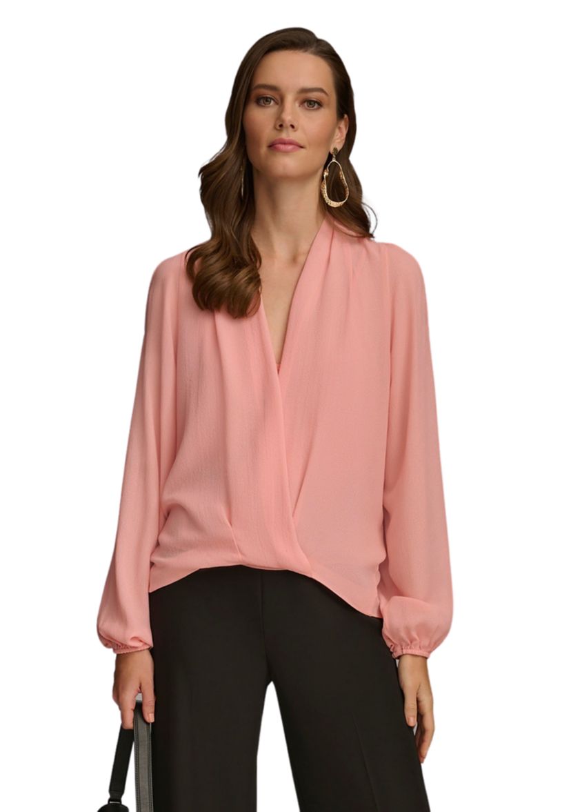 Womens Cold Shoulder Blouson Wrap Blouse
