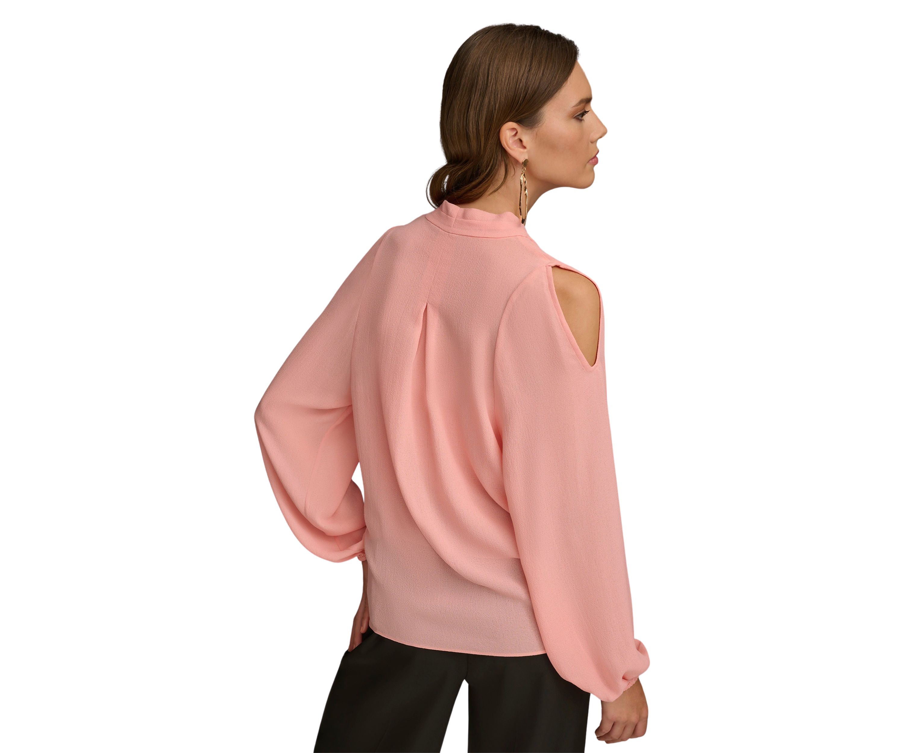 Womens Cold Shoulder Blouson Wrap Blouse