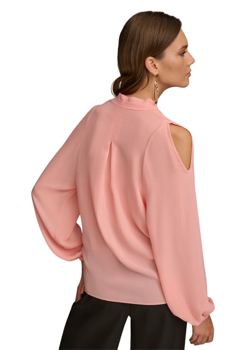 Womens Cold Shoulder Blouson Wrap Blouse