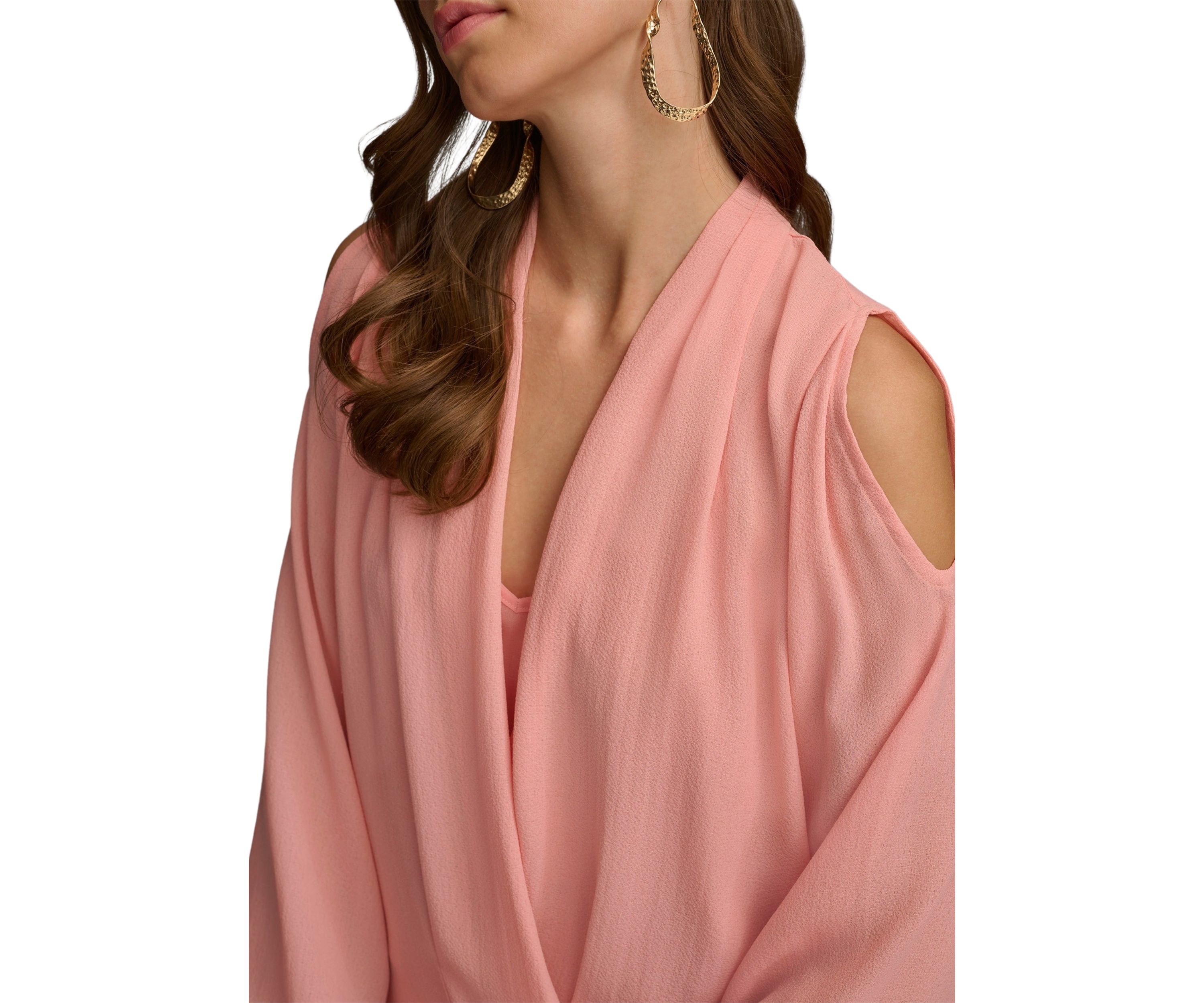 Womens Cold Shoulder Blouson Wrap Blouse