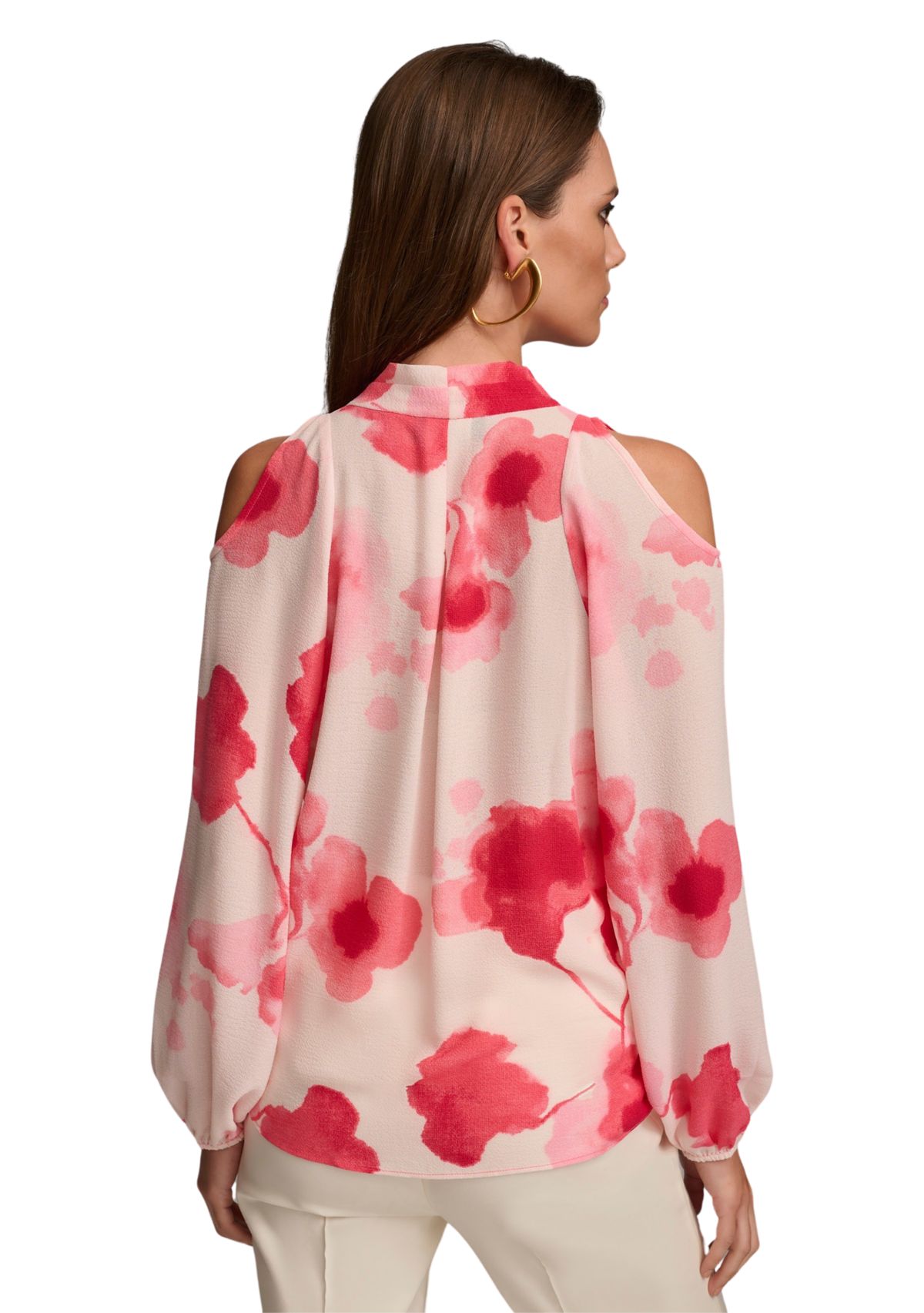 Womens Cold Shoulder Printed Wrap Blouse