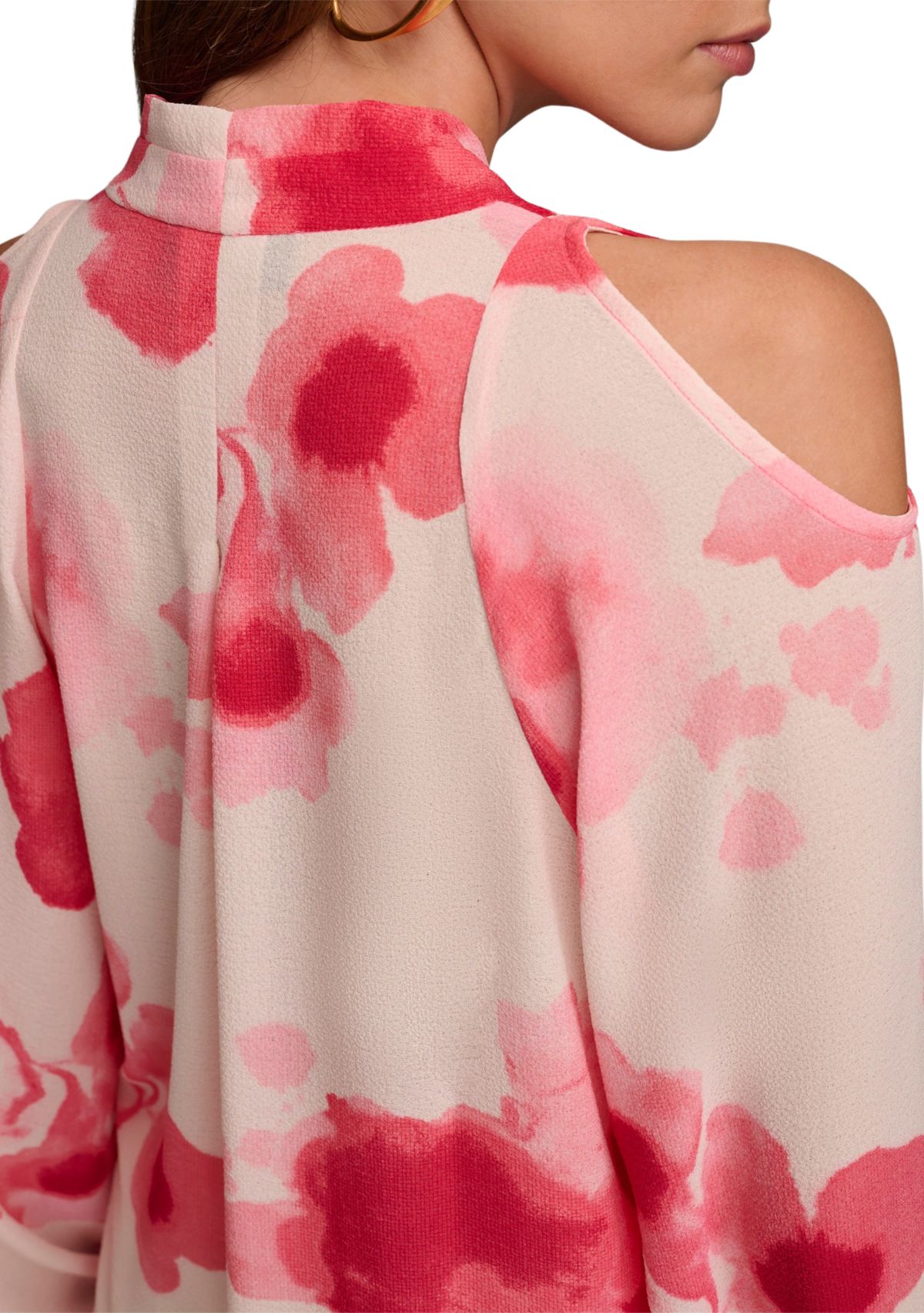 Womens Cold Shoulder Printed Wrap Blouse
