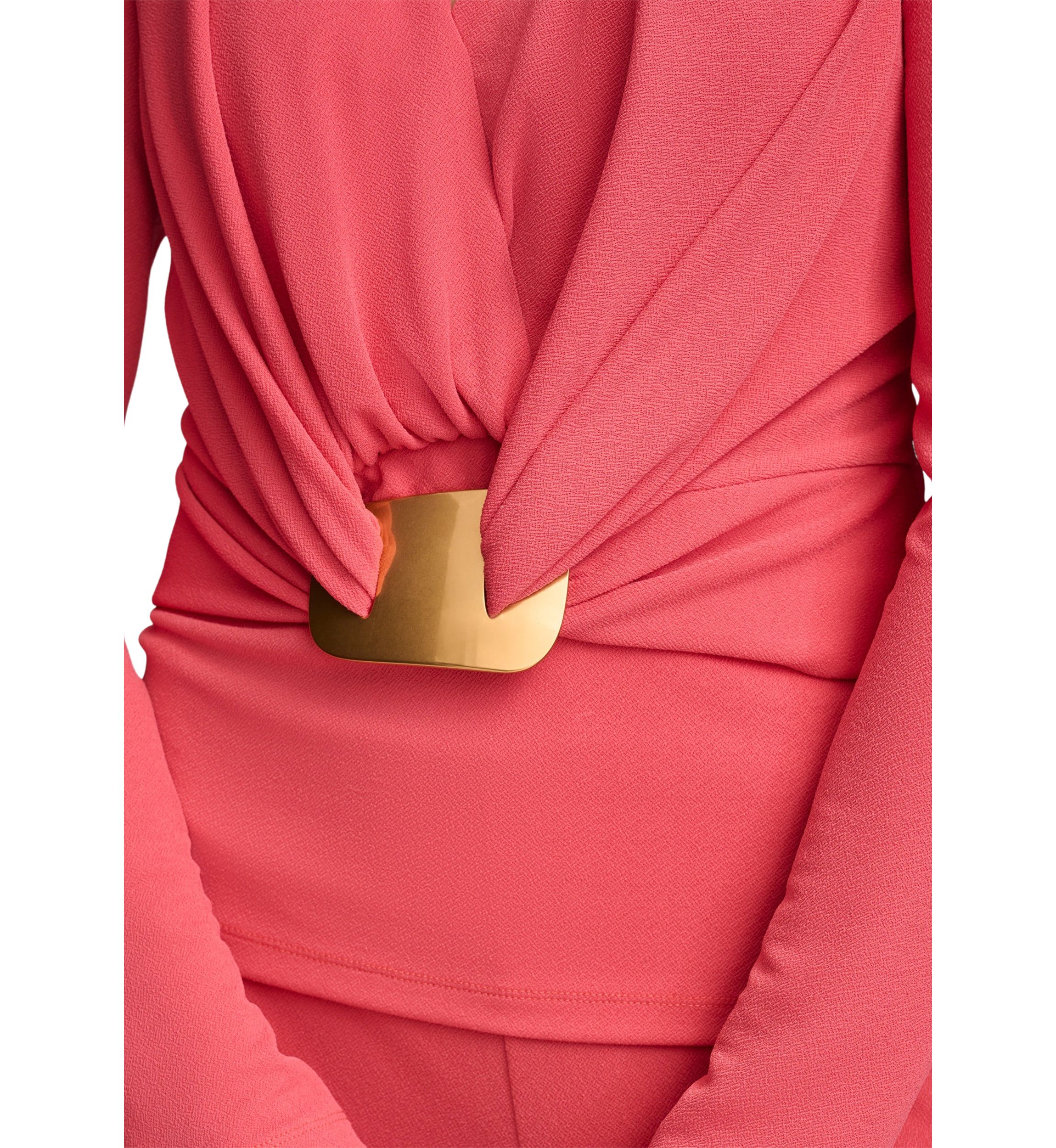 Womens Long Sleeve Wrap Front Front Hardware Top 