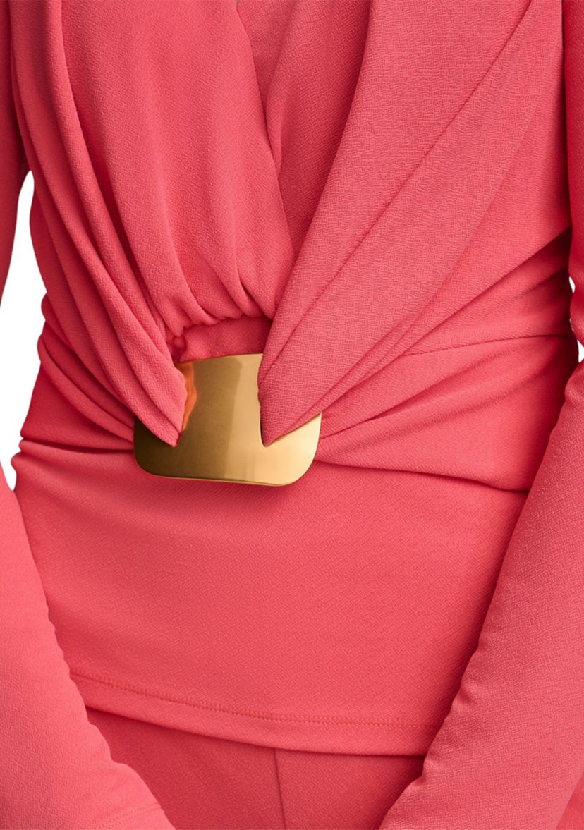 Womens Long Sleeve Wrap Front Front Hardware Top 