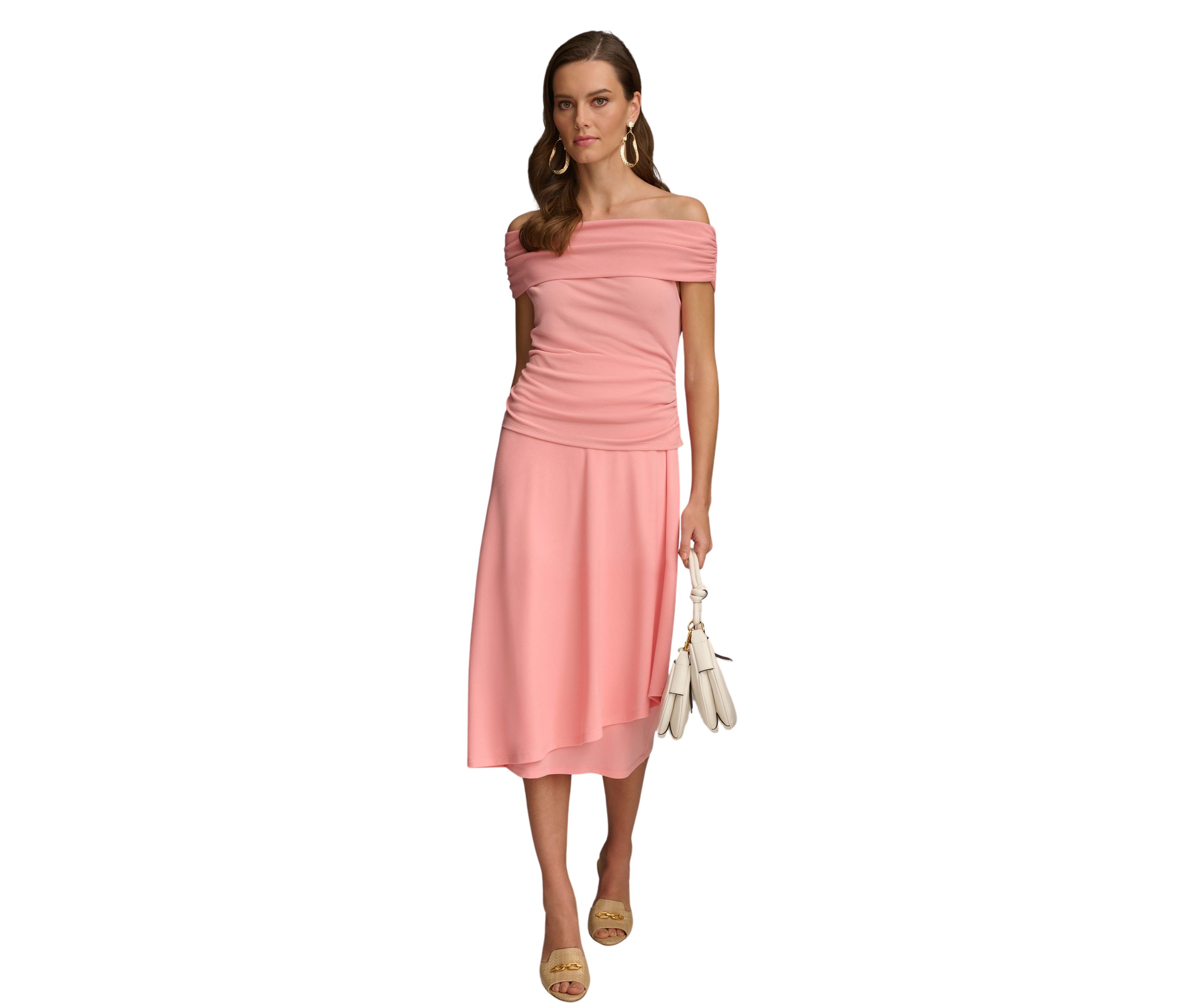 Womens Off the Shoulder Side Ruched Knit Top