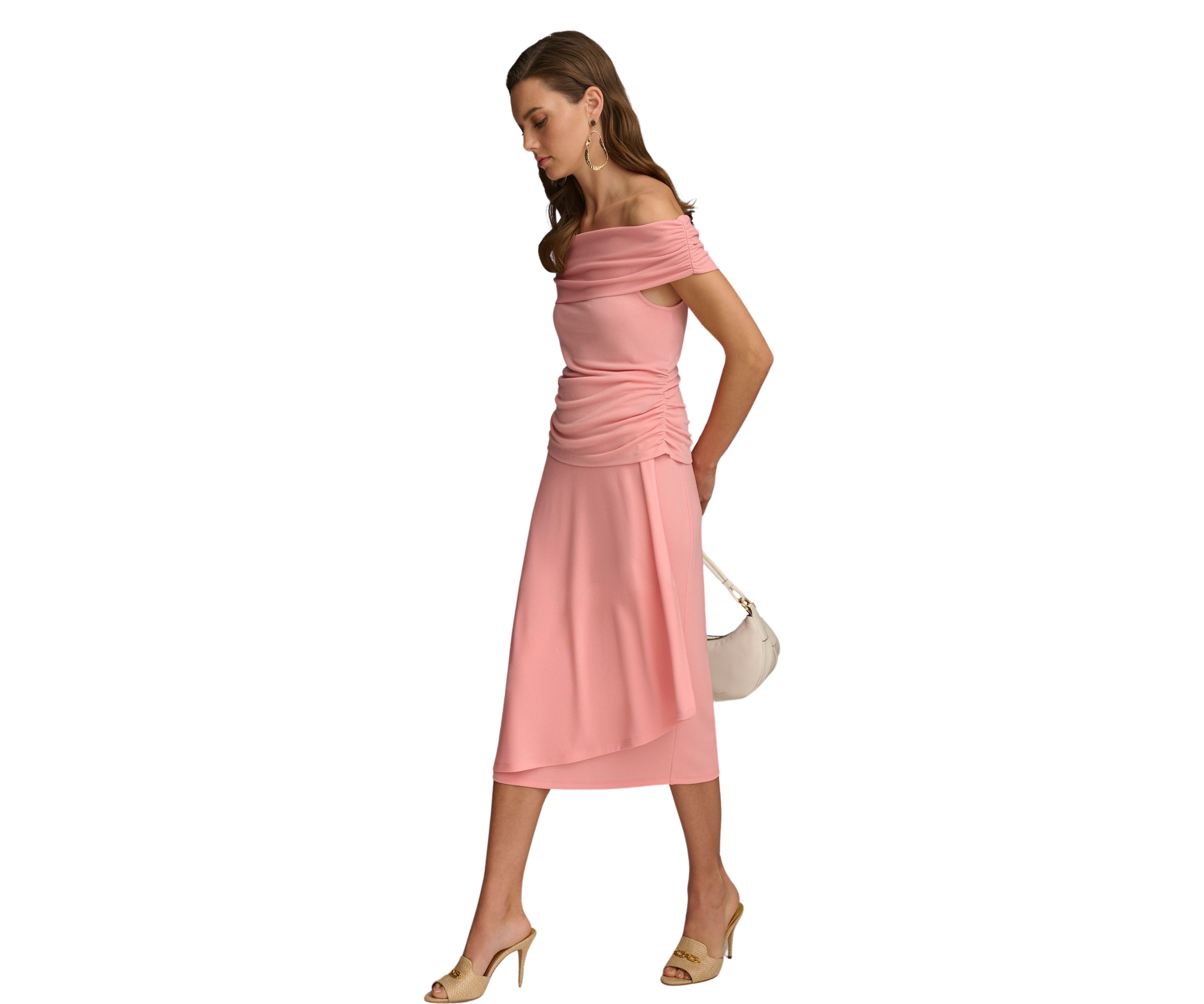 Womens Off the Shoulder Side Ruched Knit Top