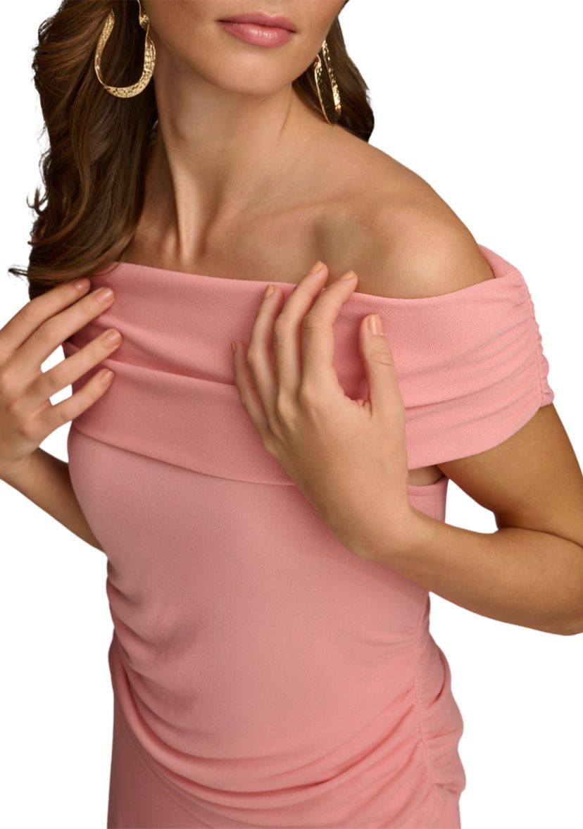 Womens Off the Shoulder Side Ruched Knit Top