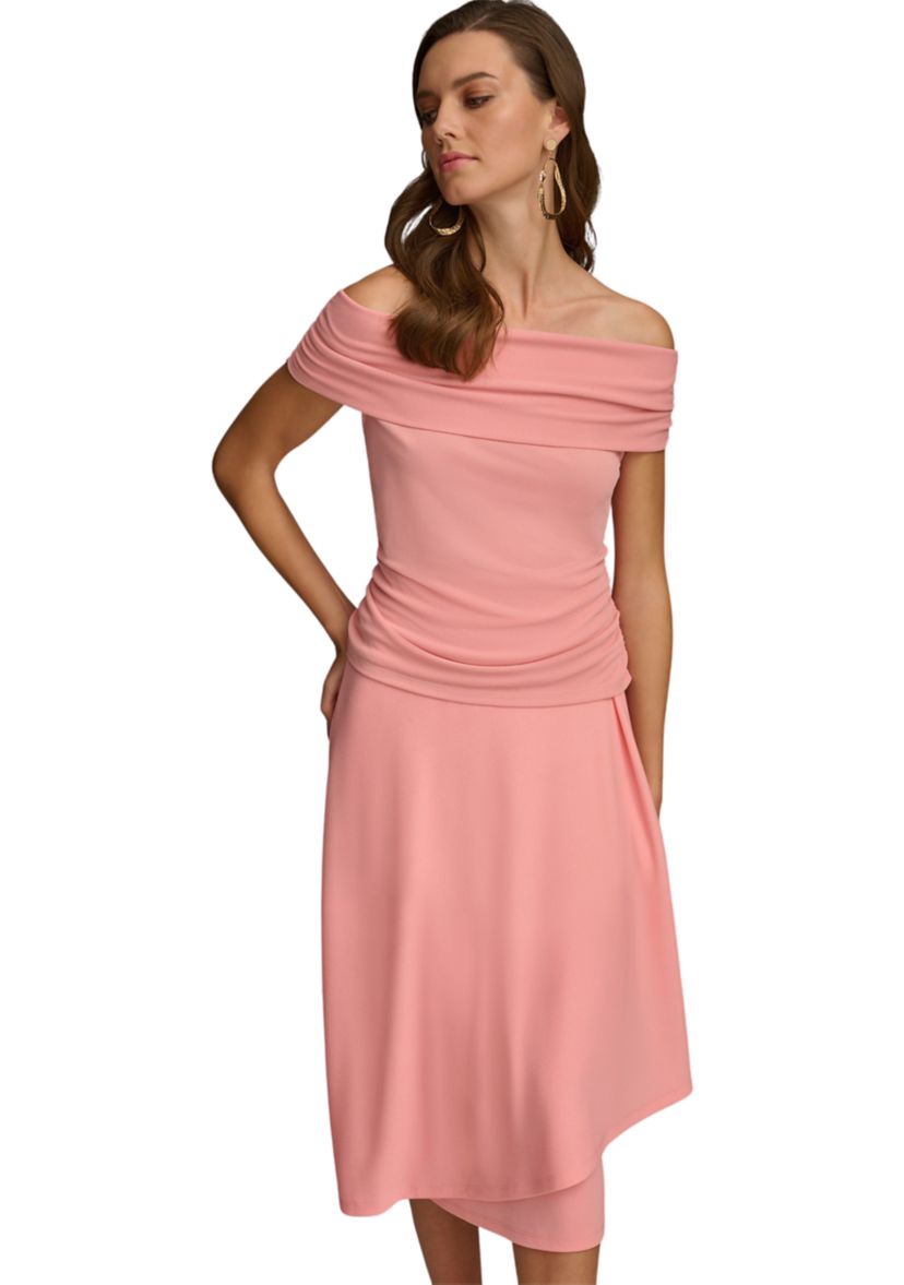Womens Off the Shoulder Side Ruched Knit Top