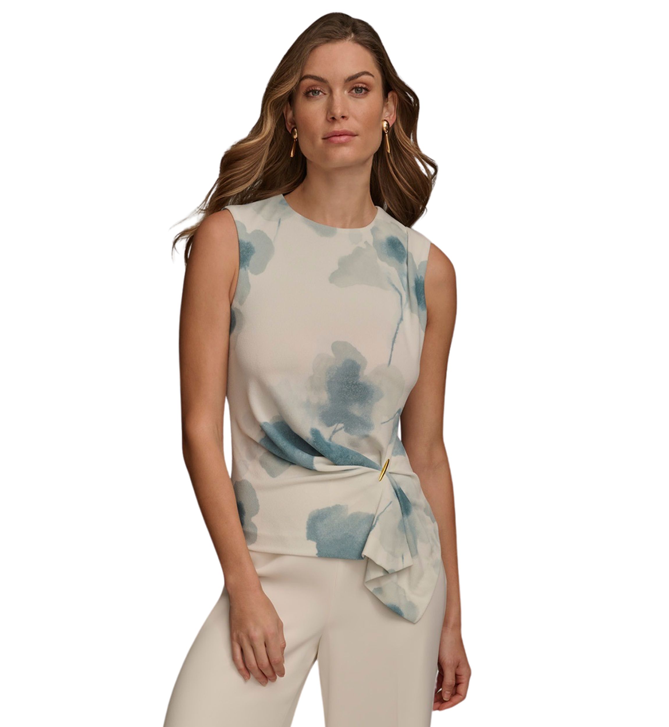 Womens Printed Sleeveless Side Tie Top