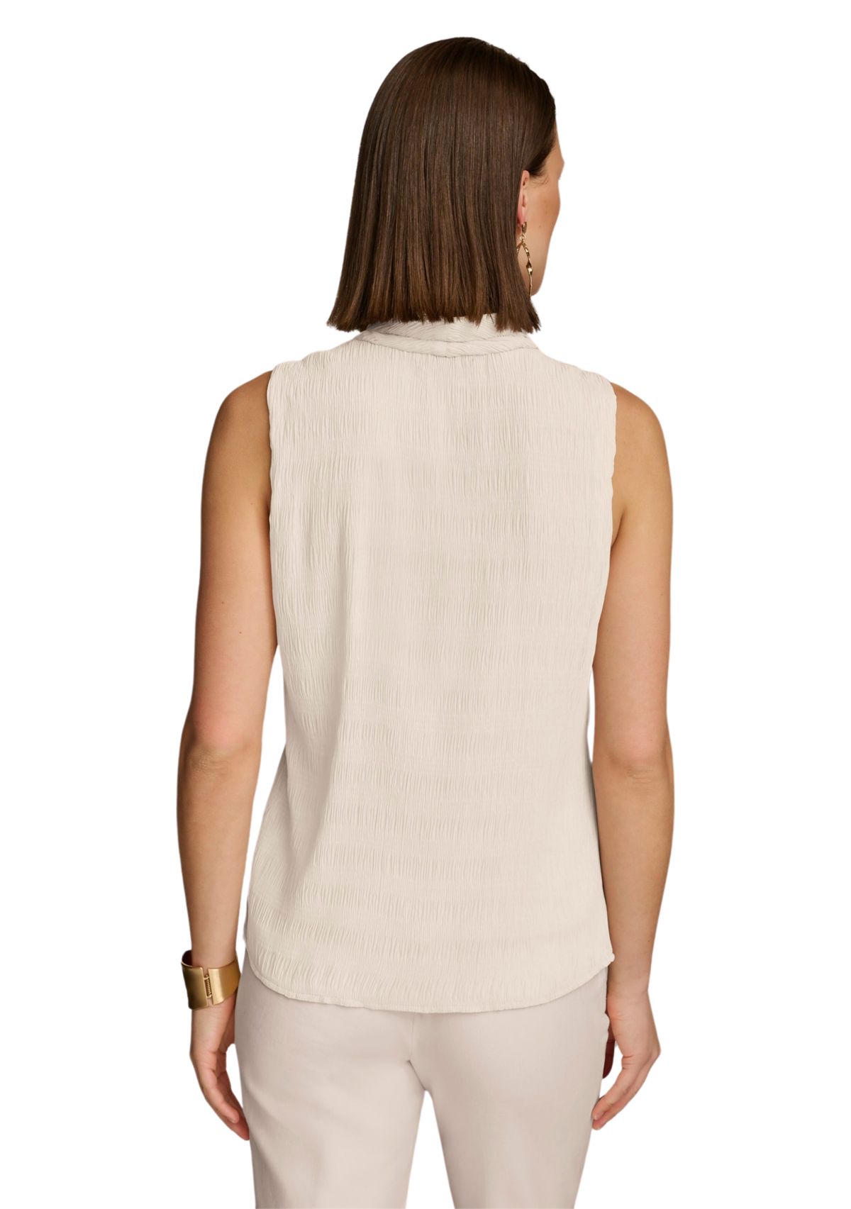 Womens Sleeveless Textured Crepe Peplum Blouse